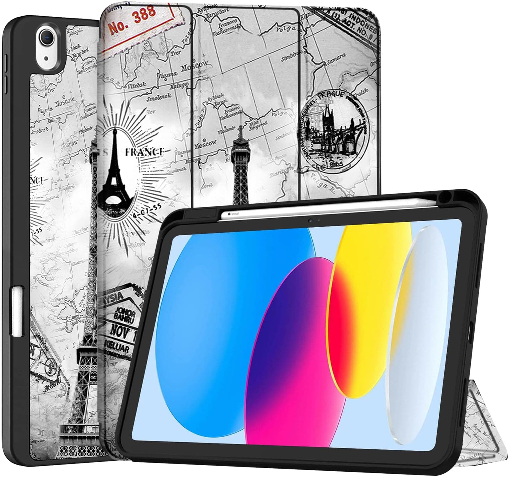 Robustrion Cover for iPad 11th Generation (A16) / 10th Gen Cover Case with [Right Side Pencil Holder] [Auto Sleep Wake] [Soft Back] (2022/2025), Case for iPad 11th 11"/ 10th 10.9" - Eiffel