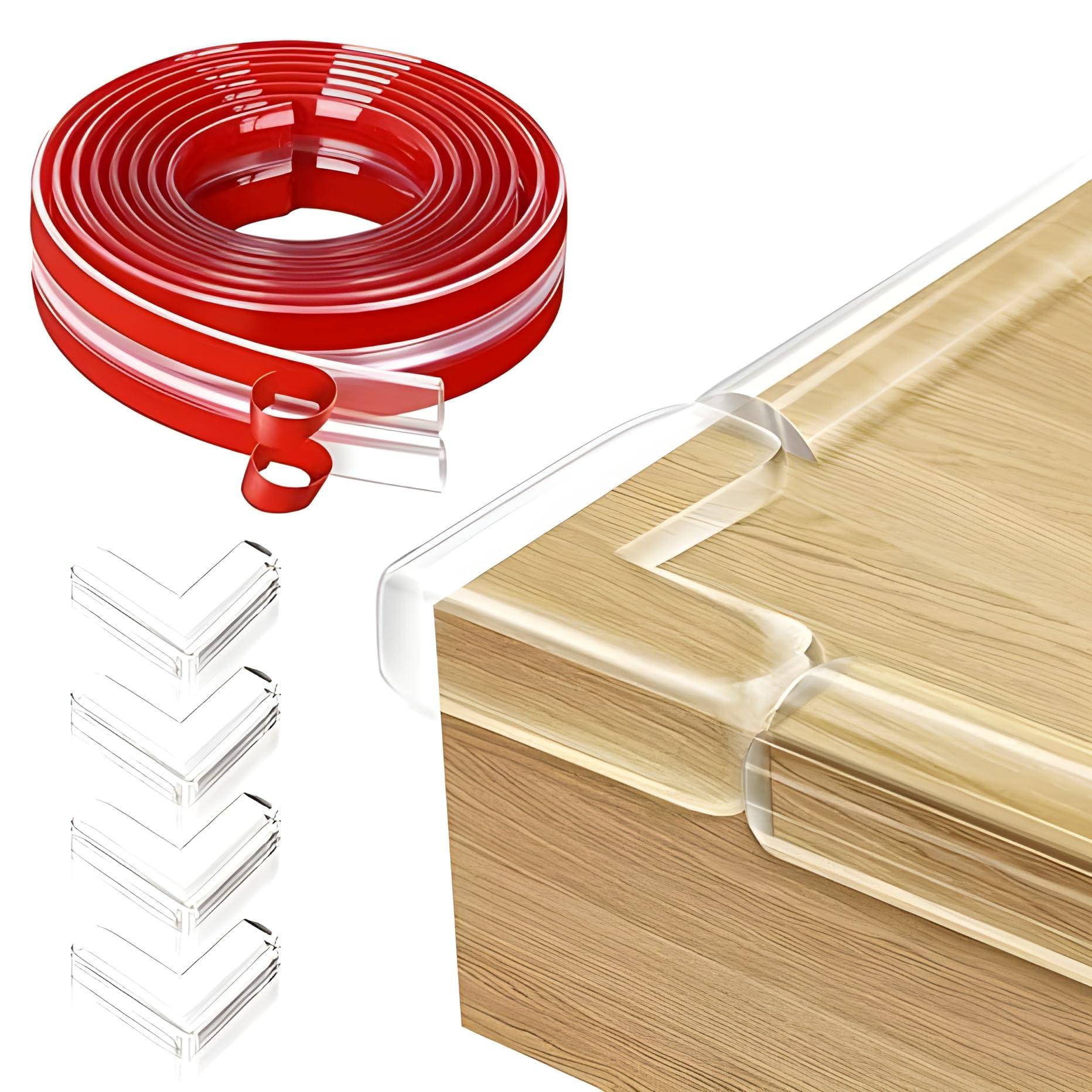 TOP-TIER TOOLS Silicone Edge Protector Strip & 4 pcs Corner Protector, Baby Proofing Edge & Corner Gaurd Child Safety Cushion for Furniture, Desk, Bed, Table ETC... (3 Meter + 8 Corner)
