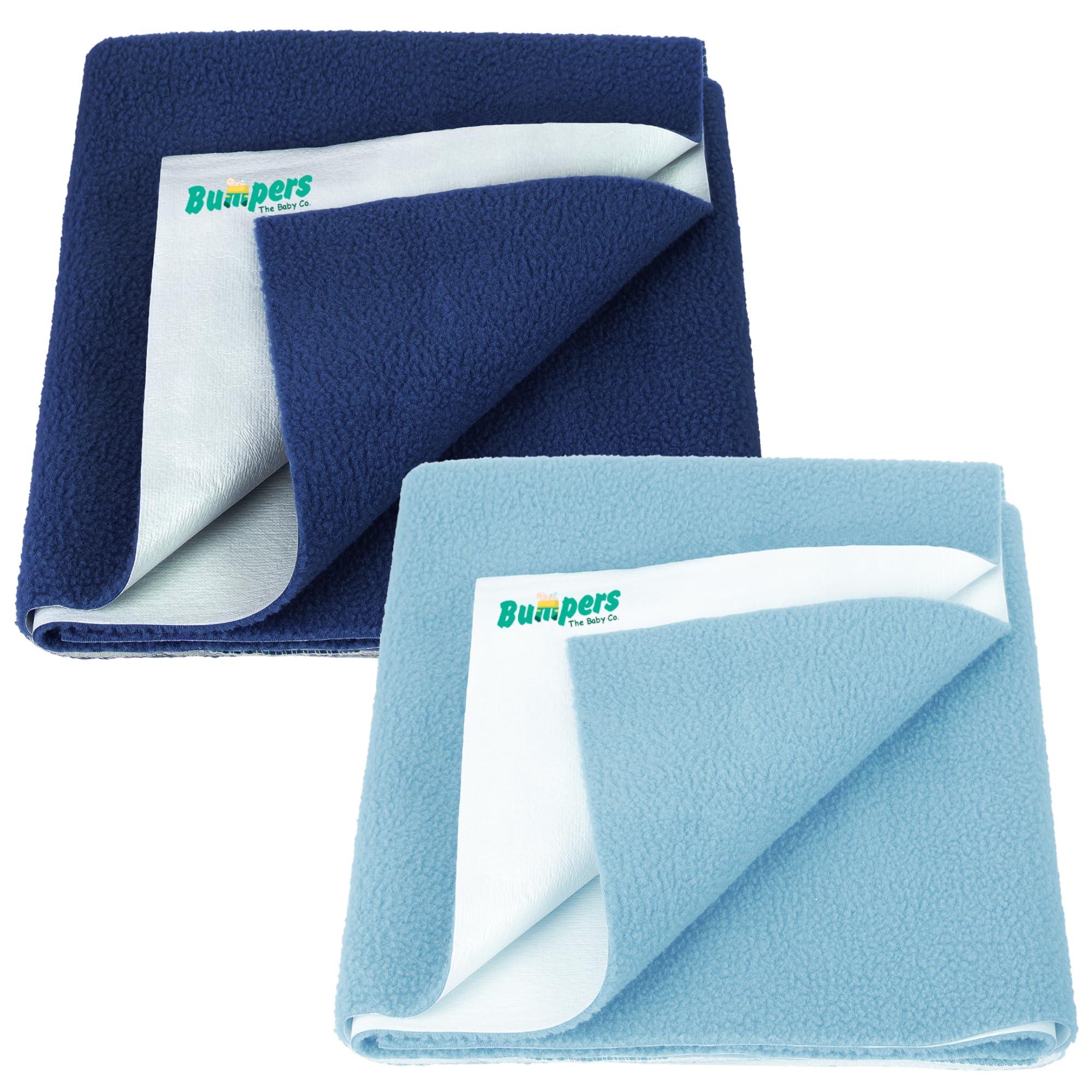 Bumpers Waterproof Quick Dry Sheet for Baby| Bed Pad Extra Absorbent Washable Matress Protector| Baby Bed Protector Sheet for Toddler Children(Medium Combo (100 x 70 cm), Sea Blue+Dark Blue)