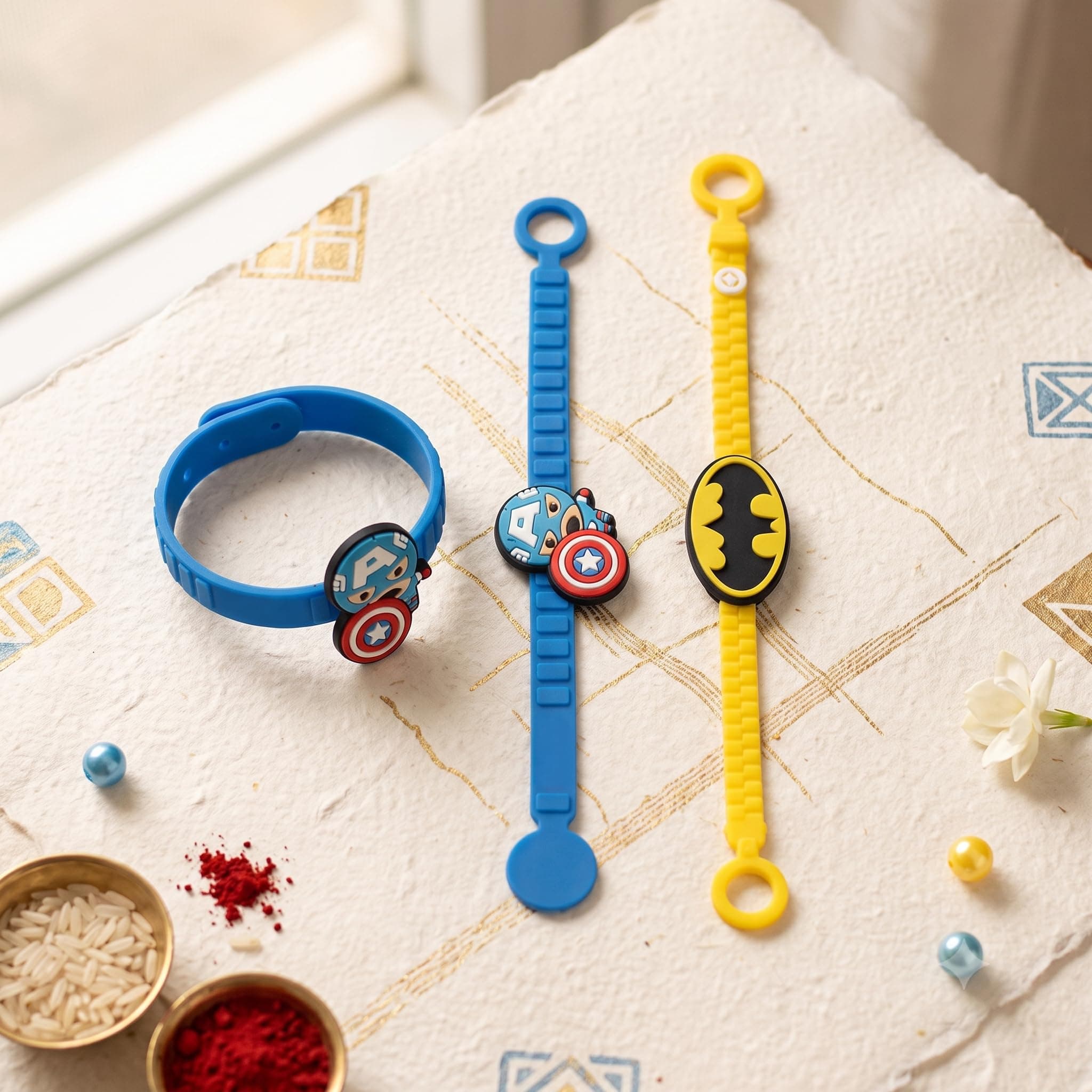 Batman and Captain America Silicone Band Rakhi Set | Pack of 2 | Officially Licensed | Rakhi for Boys, Bhaiya, Bhai | Raksha Bandhan Gift
