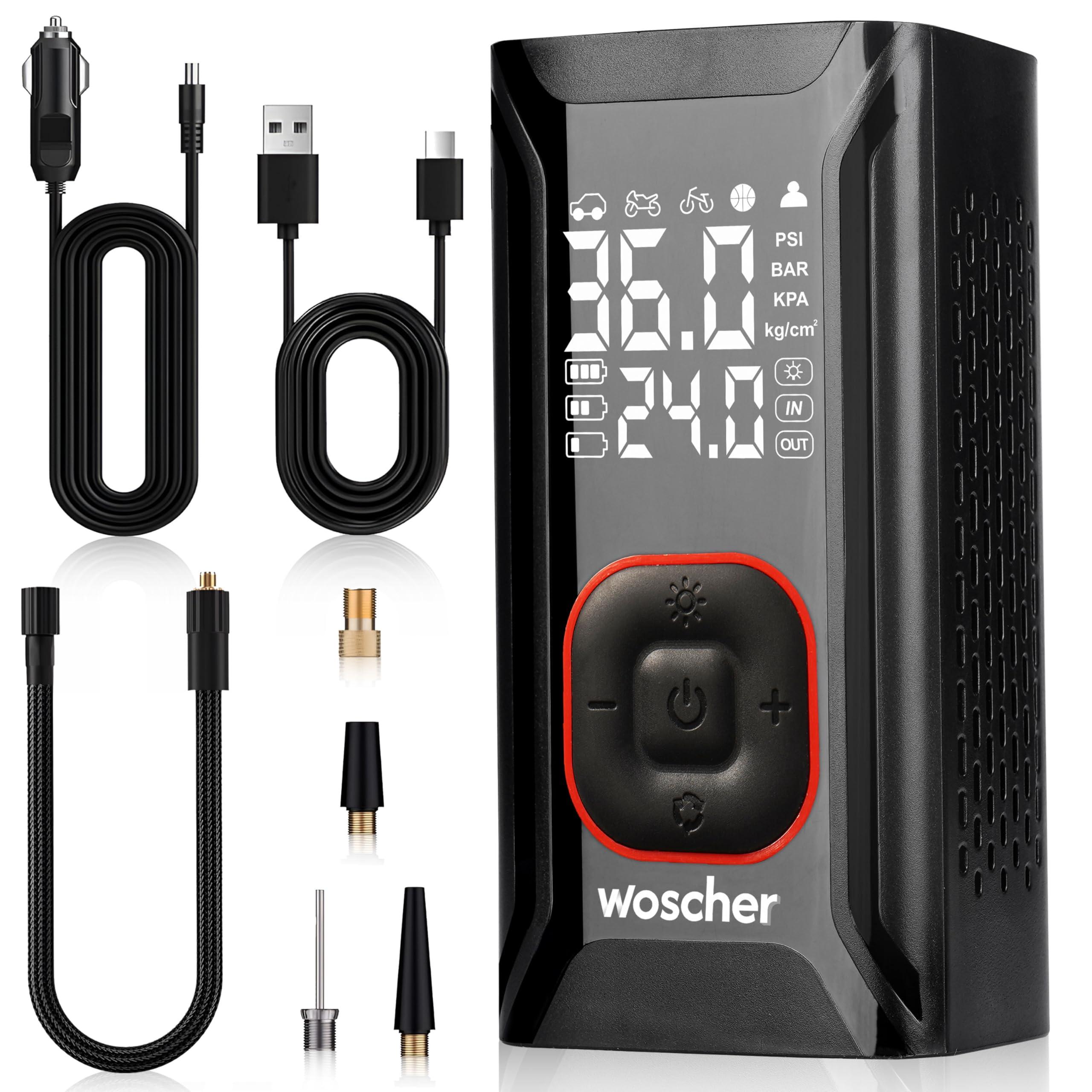 Woscher AirGo 2-in-1 Tyre Inflator for Car and Bike, Air Pump for Car Tyre, 150 PSI Wired & Wireless (2×2000mAh and 12V DC), Car Inflator | Tyre Inflator Kit | Cycle Pump for Bicycle