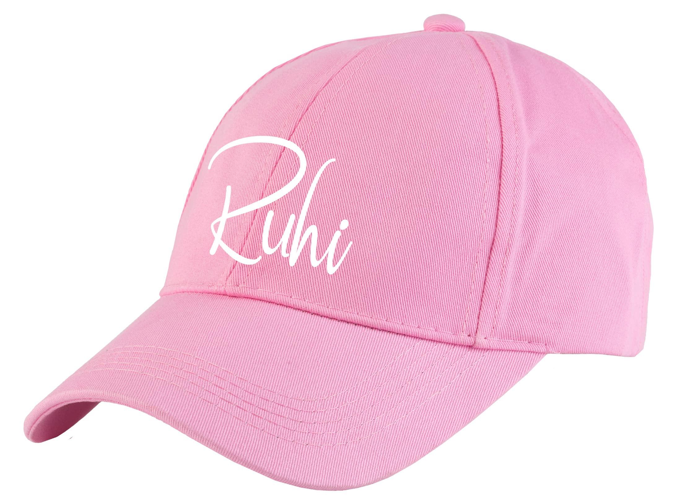 AICA Personalised Name Cotton Cap for Men & Women  Black, Free Size | Gifts for Men & Women (Pink)