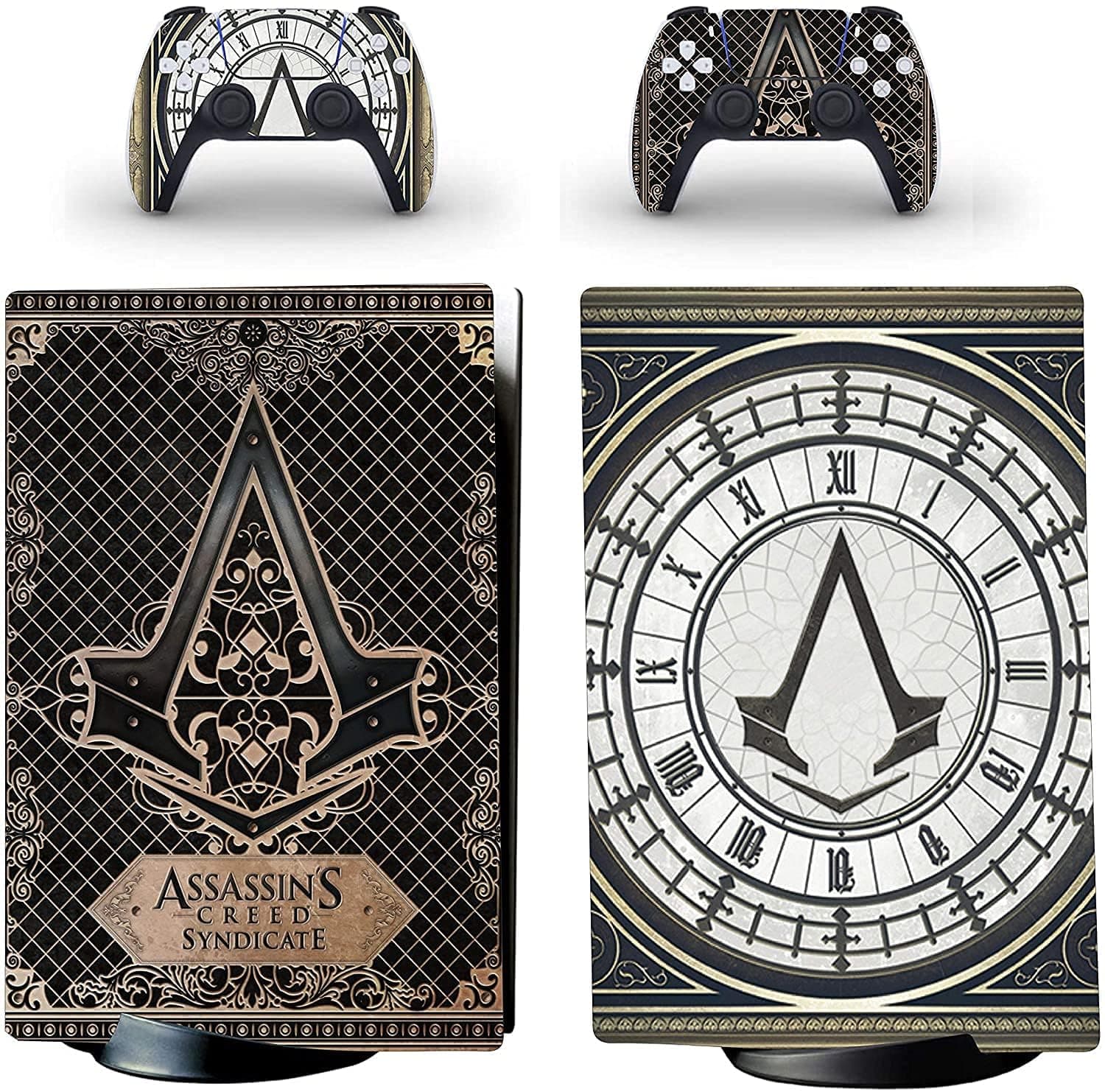 Khushi Decor Clock UV 3M Vinyl Sticker Decals for PlayStation 5 Disk Version Console and Two Dual Sense 5 Sticker Skins Black PS5 Skin Console and Controller Design [Video Game]
