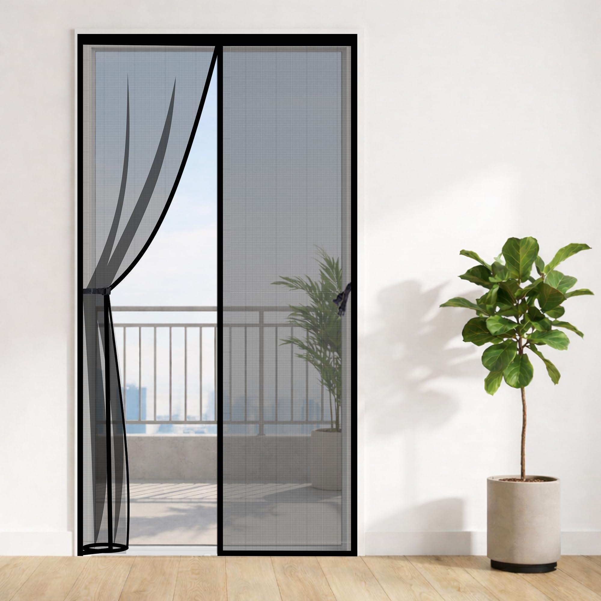 Classic Mosquito Net for Doors with Magnets | Tear-Resistant Fiberglass Mesh | Auto-Close Magnetic Curtain for Balcony & Kitchen | DIY Installation | Protection Insects (200 x 110 cm,Black)
