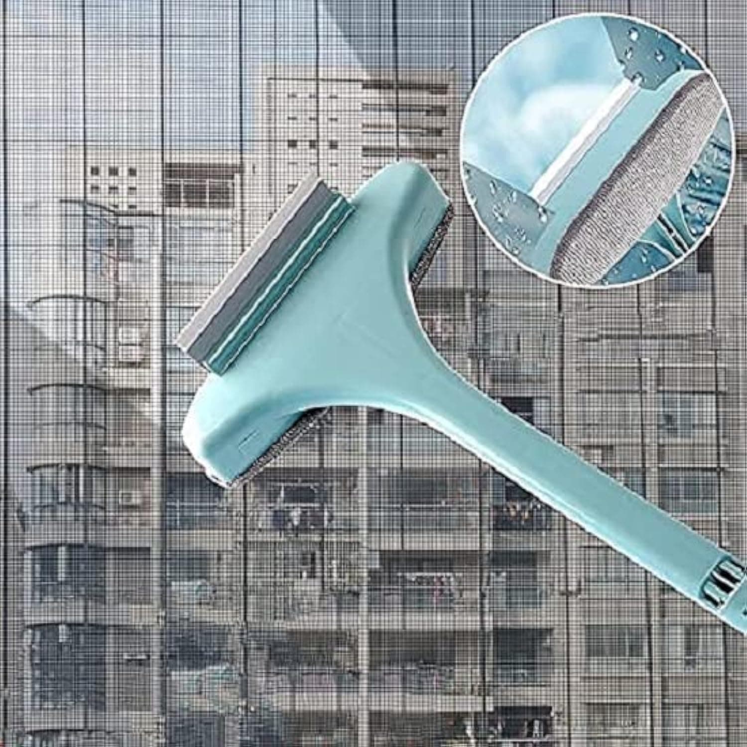 Rushwak Multifunctional Screen Brush 2 in 1 Mesh Cleaning Brush & Wiper with Extended Handle Window Cleaning Brush Net Cleaner Double-Sided Window Mesh Cleaner, Multi Color, Pack of 1, Polypropylene