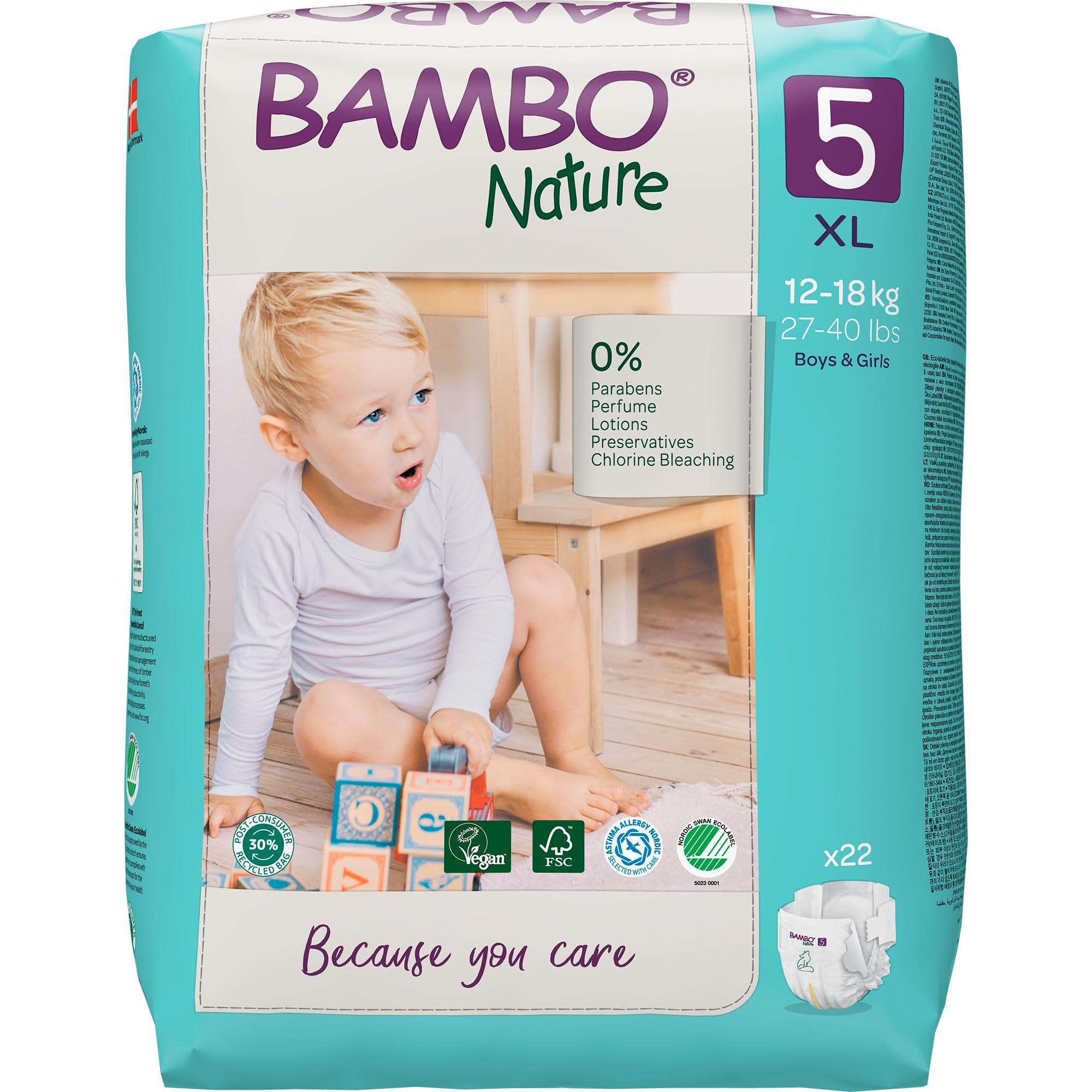 Bambo Nature Premium Baby Tape Diapers for Baby XL Size (12-18 Kgs), Super Absorbent, Breathable, Extra Soft, Dermatologically Tested, Hypoallergenic Nappies With Wetness Indicator, 22 Count