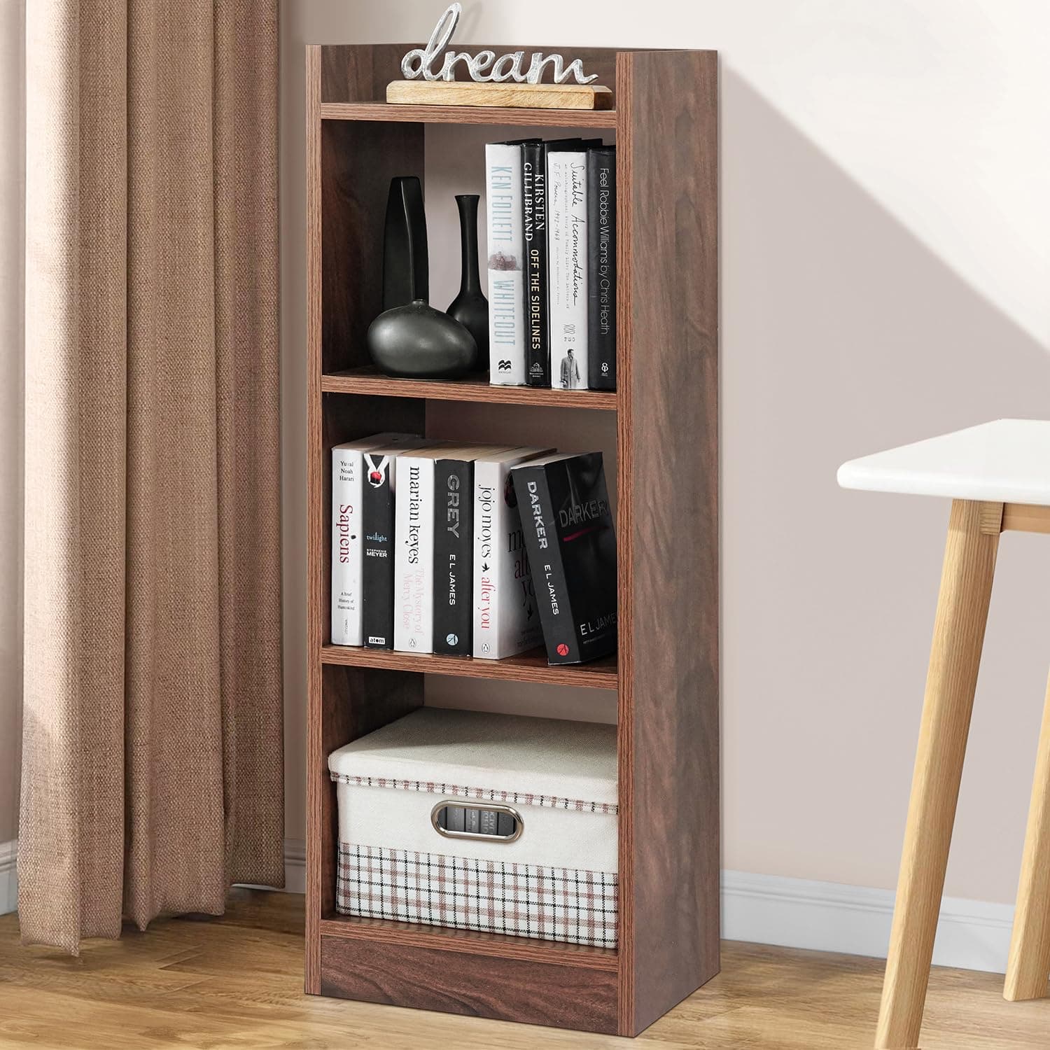 ABOUT SPACE Book Shelf for Home - 3 Tier Cube Book Shelves Engineered Wood Open Book Rack for Study Room, Book Organizer Stand for Library, Bedroom, Living Room, Office (L 33 x B 24 x H 96cm - Walnut)