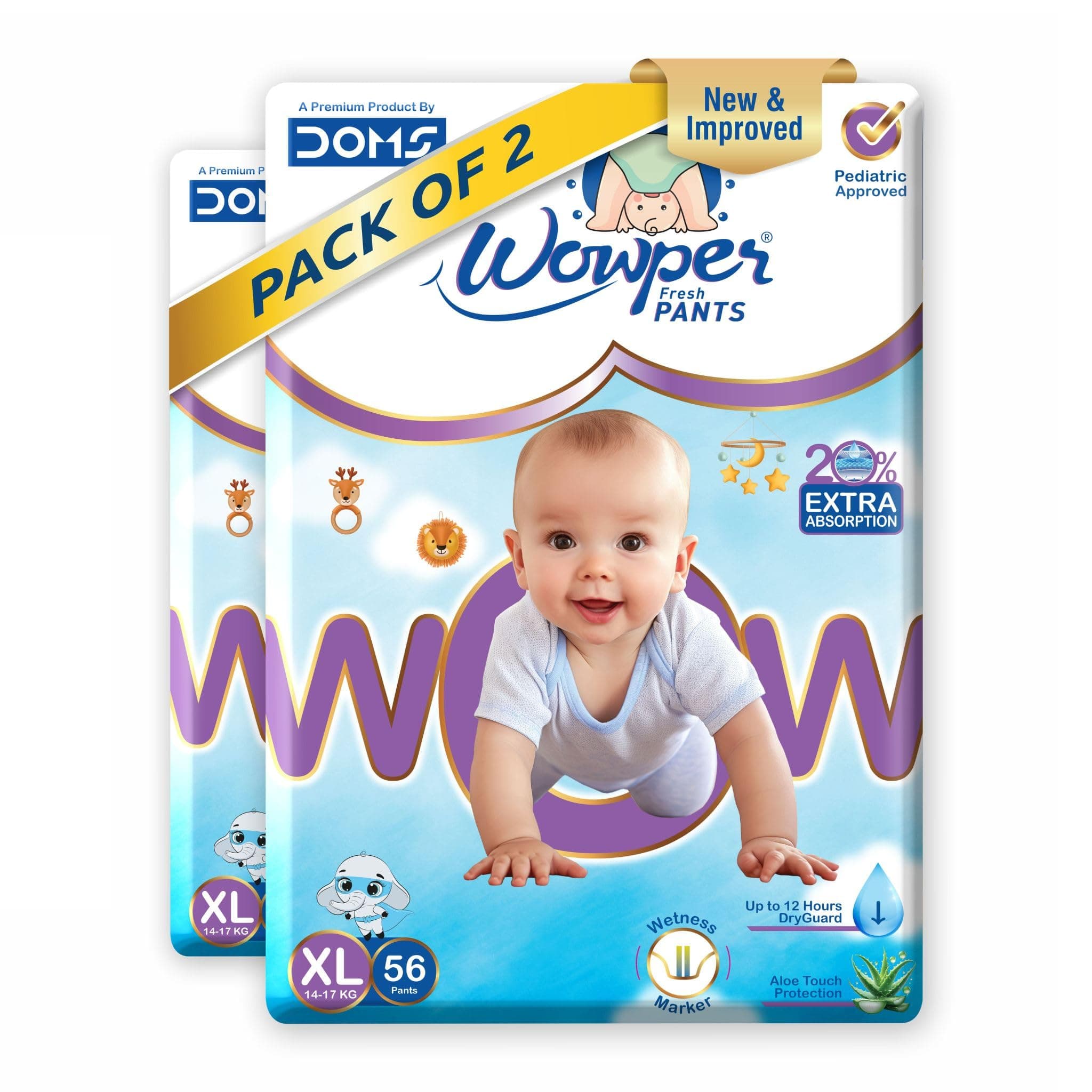 Wowper Baby Diaper Pants | XL-112 counts | Wetness Indicator |Anti Rash |up to 12 hrs Absorption |14-17 Kg | Super Soft Diapers