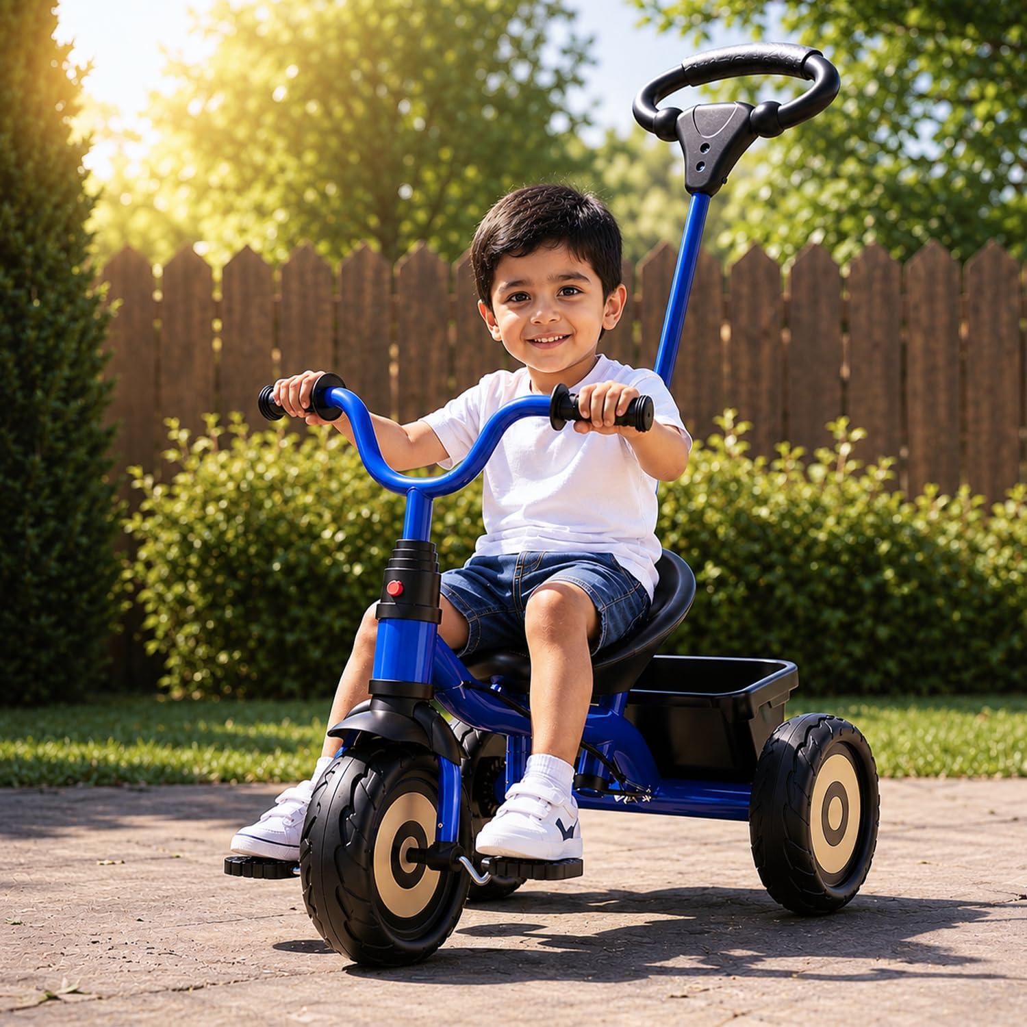 Lifelong Kids Tricycle for Boys & Girls (2-5 Years) | Baby Cycle with Parental Control Handle | Anti-Skid EVA Wheels | Front & Rear Storage Baskets | BIS Certified | 30 kg Load Capacity
