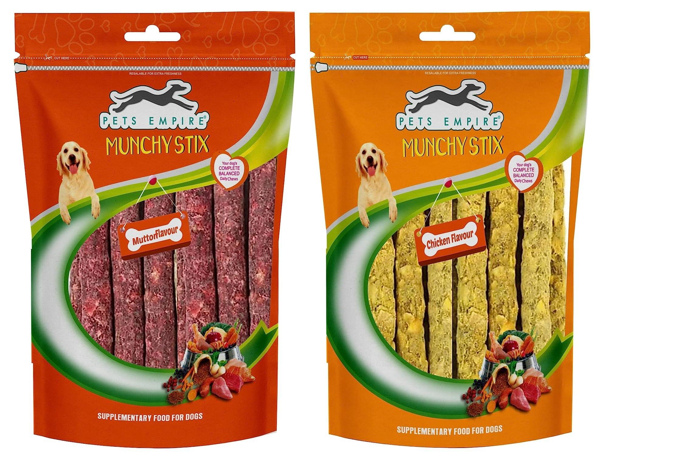 Pets Empire Dog Munchy Sticks, Chicken, 1 kg and Dog Munchy Sticks, Mutton, 1 kg, All Life Stages