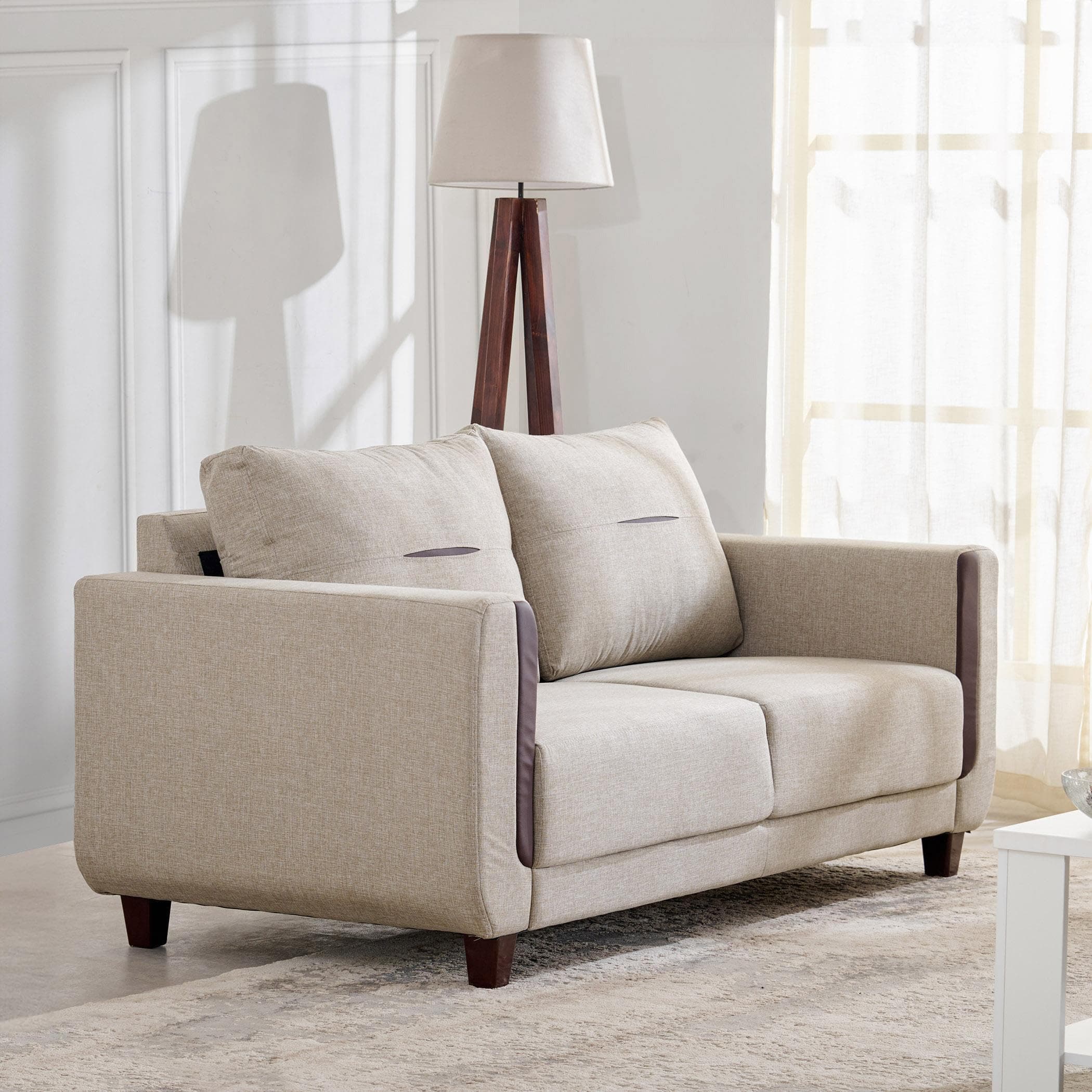 Home Centre | Berry 3-Seater Fabric Sofa | Sofa for Living Room | Solid Wood | Beige | 1 Year Warranty