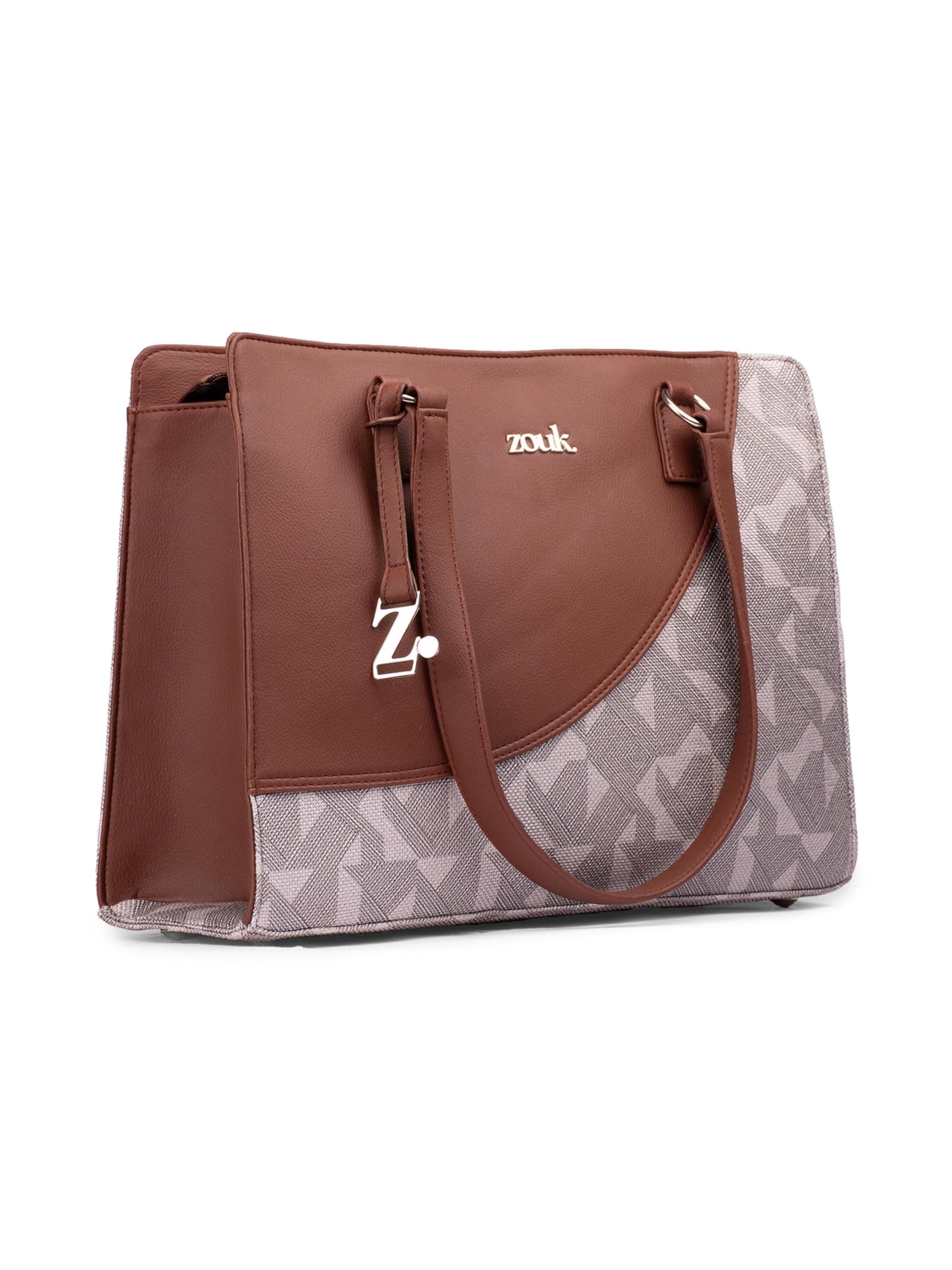 ZOUK Ikat GreRed Office Essential Bag | Jute | Vegan Leather Handcrafted Tote Bag With Double Handle Shoulder Strap| Black and Red