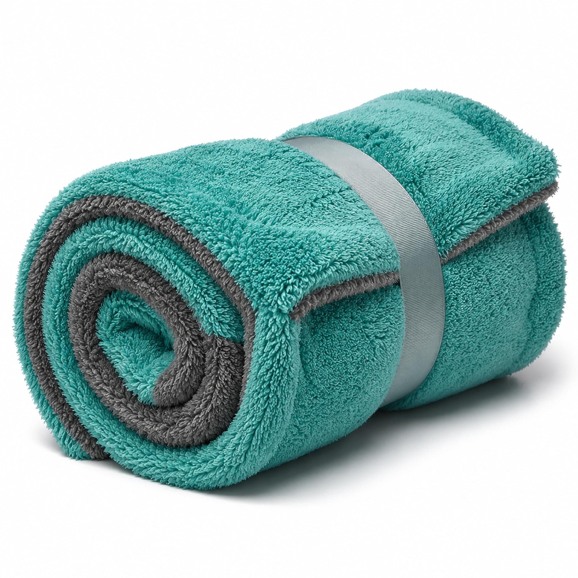 AM Safe-X Premium Microfiber Cleaning Cloth 1200 GSM 40x60cm Aqua Blue & Grey | Ultra Thick Dual-Sided Car Drying Towel | Super Absorbent, Lint-Free & Scratch-Free | Multipurpose Microfiber Cloth