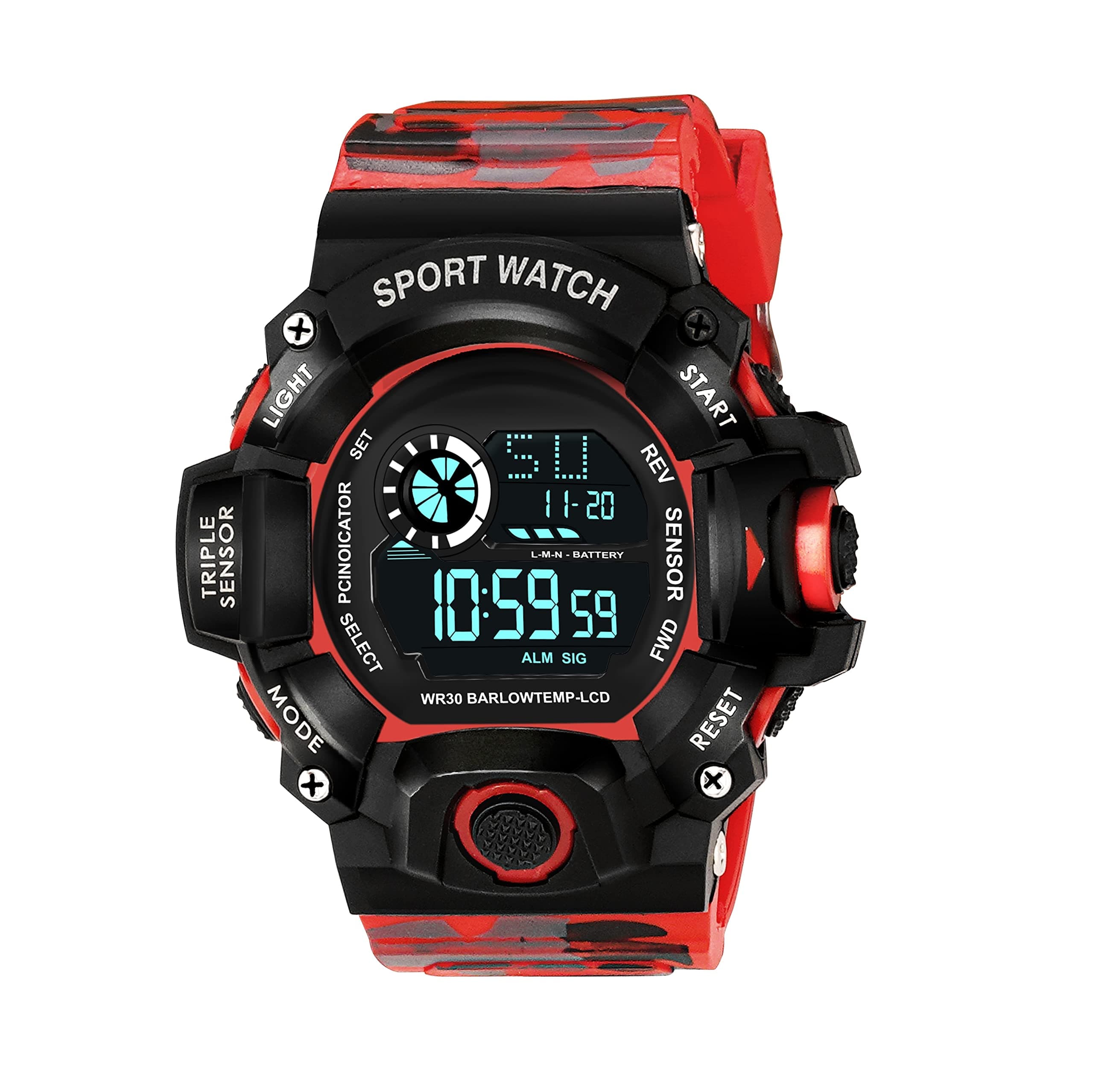 ASGARD Multi Functional Silicone Sports Digital Black Dial Men's Watch (Black Dial Red Colored Strap) (Camo Red)
