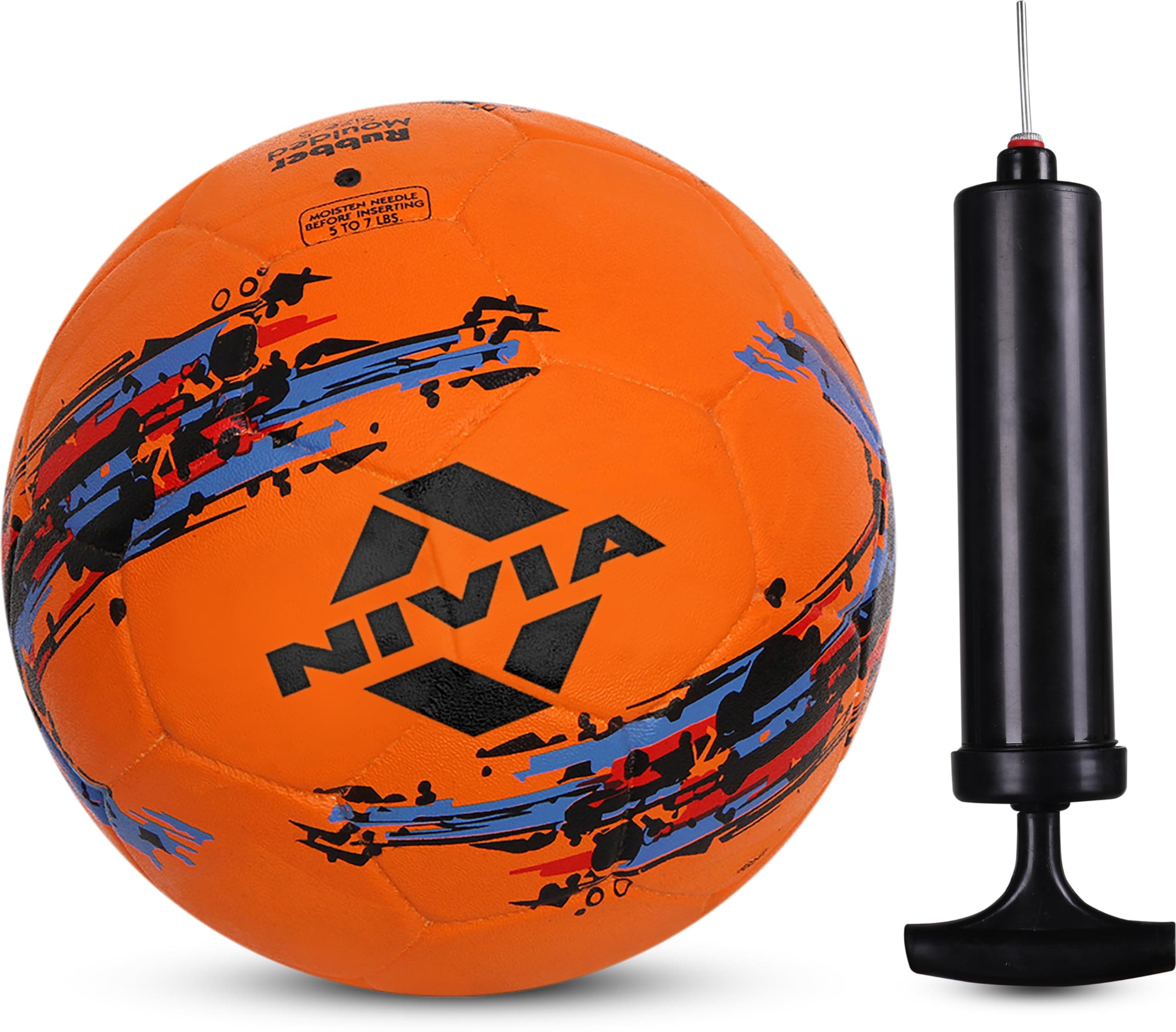 Nivia Storm Orange Moulded Football with Ball Pump Football - Size: 5 (Pack of 1, Orange/Black)