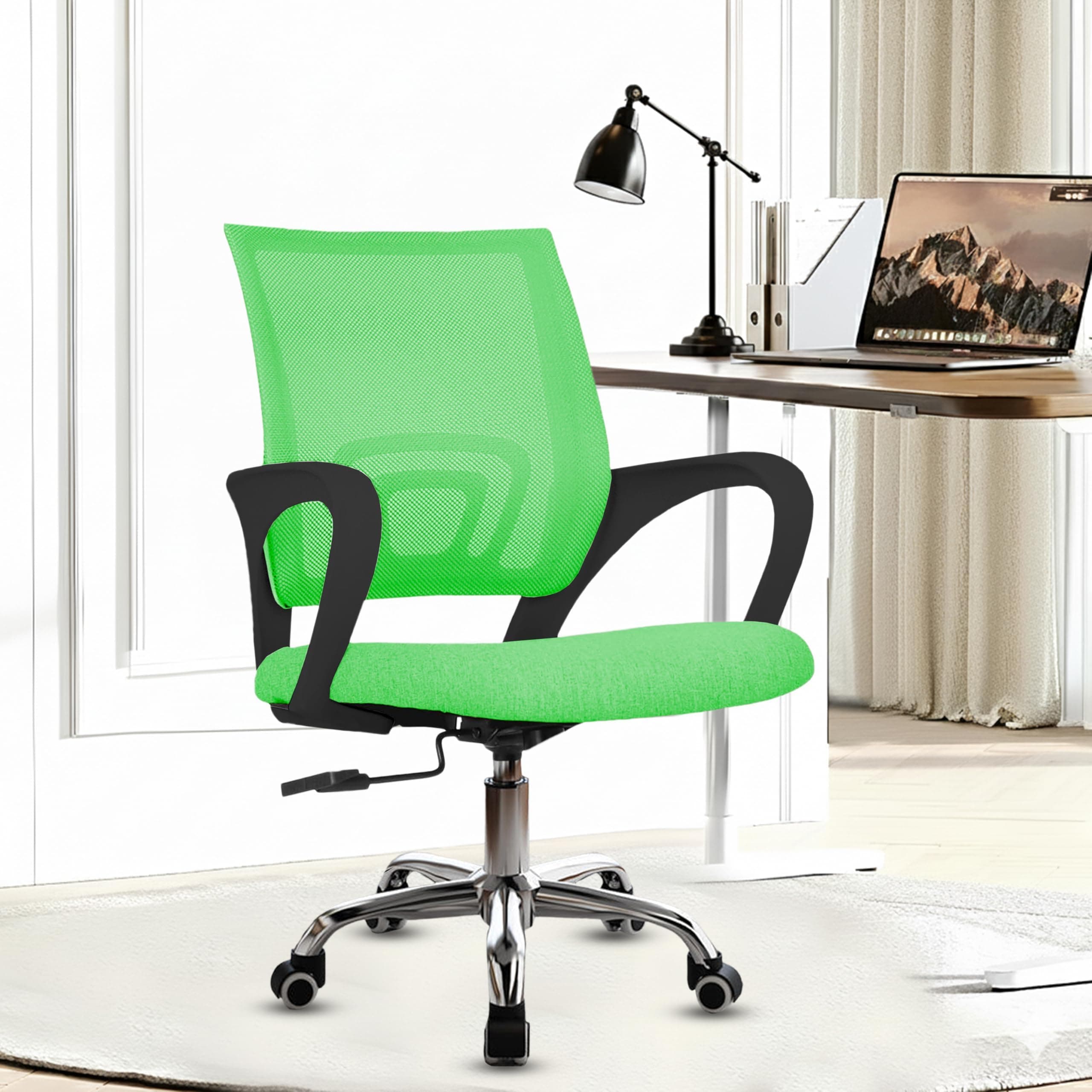 Casa Copenhagen Mesh Mid Back Office/Study/Computer/Revolving/Desk Chair for Work from Home -Metal Base, Height Adjustable Seat - Green & Black Handle