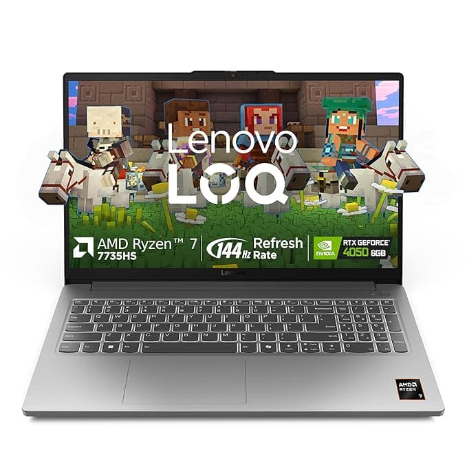 Lenovo LOQ Essential AMD Ryzen 7 7735HS | NVIDIA RTX 4050 6GB (16GB RAM/512GB SSD/144Hz Refresh Rate/15.6" (39.6cm)/Windows 11/Office Home 2024/3 Mon. Game Pass/Grey/1.8Kg), 83S0009TIN Gaming Laptop