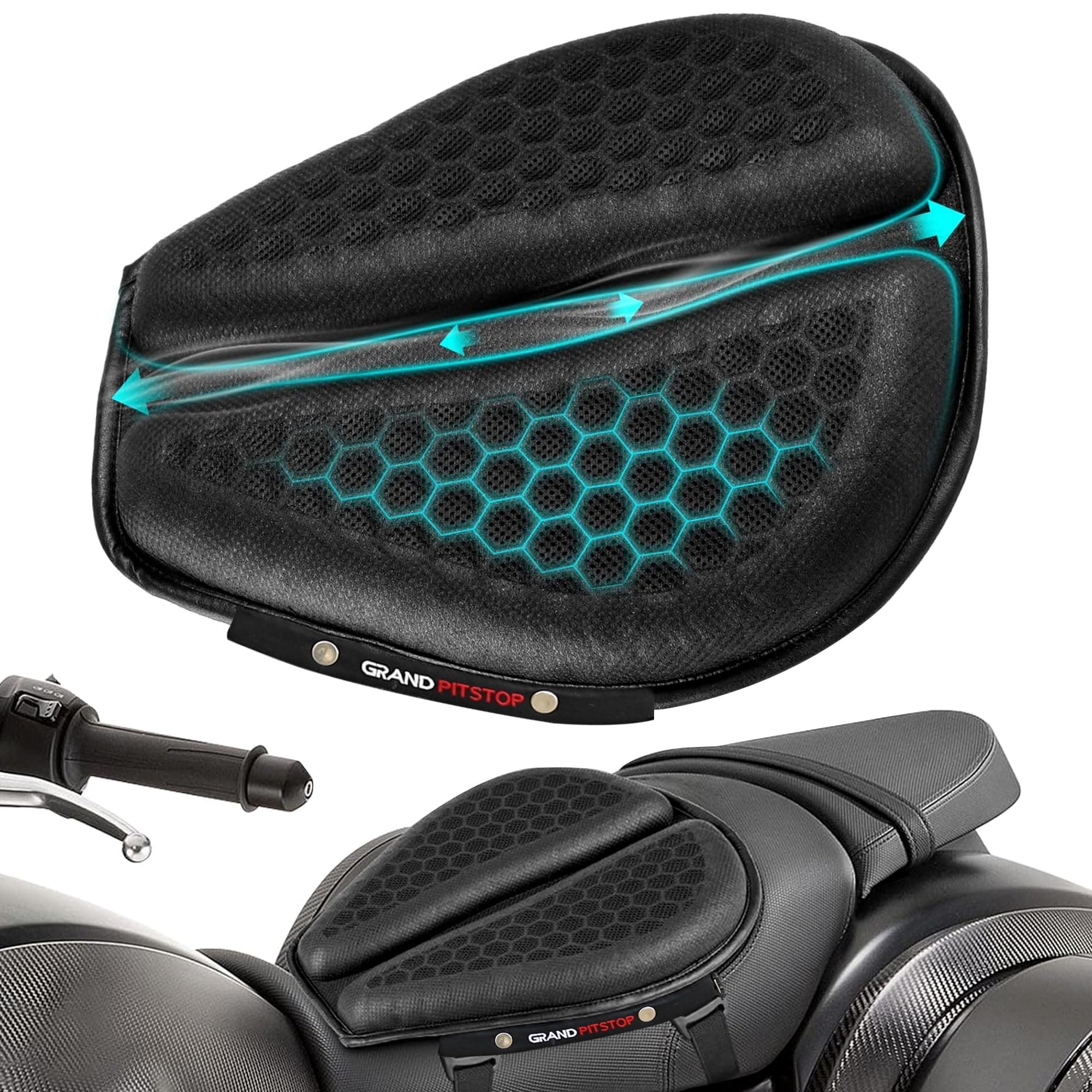 GRAND PITSTOP Gel Air Seat Cushion | 3D Honeycomb Gel Structure | Universal Fit | Detachable Cover | Ideal for Bike, Office, Car & Home | Lumbar Support | Breathable | Durable Design