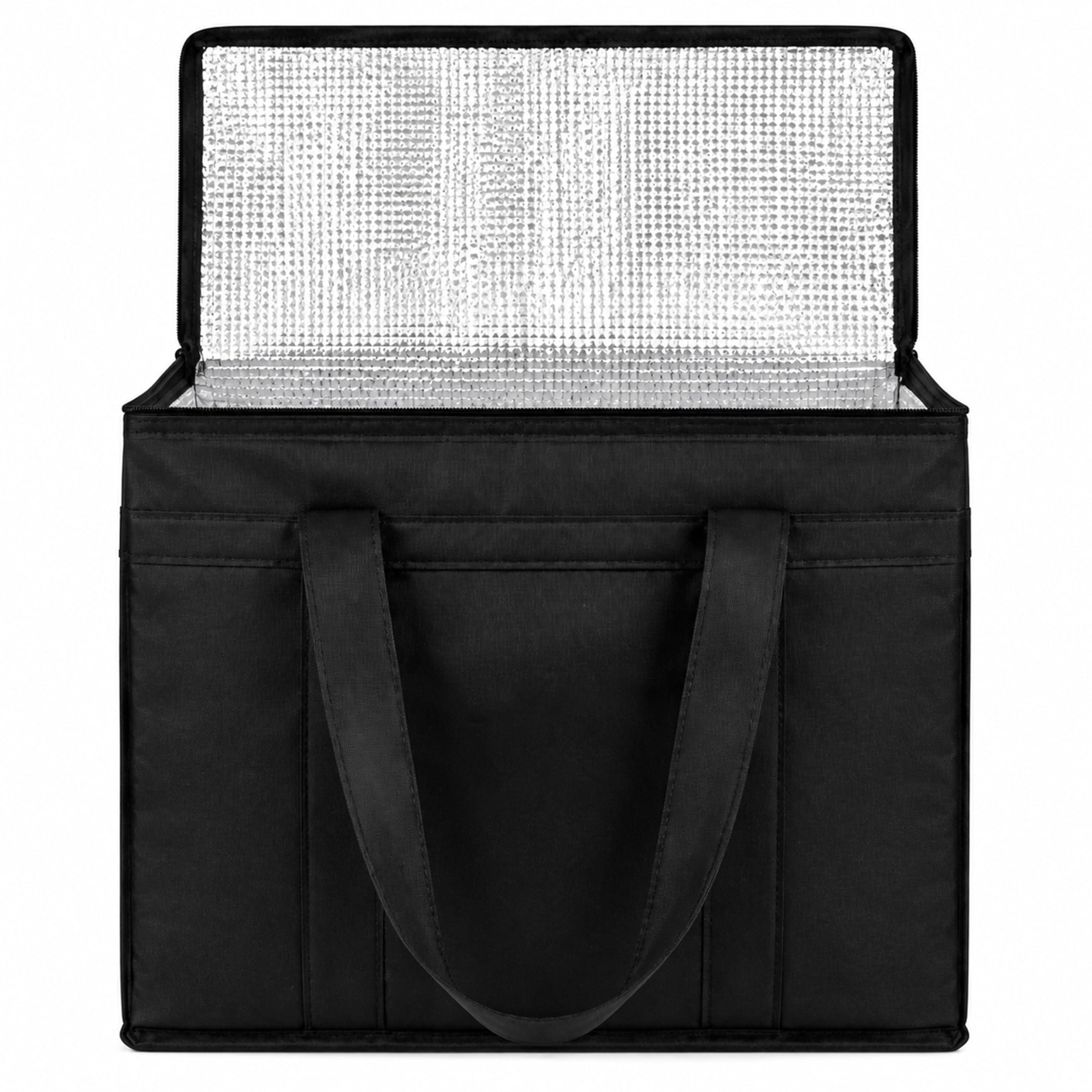 Match Made 50L Insulated Thermal Bag for Hot & Cold Food, Reusable Cooler Tote with Zipper, Heavy Duty Delivery & Grocery Shopping Bag,Freezer Storage Bag for Travel & Picnic (Black 1Pack)
