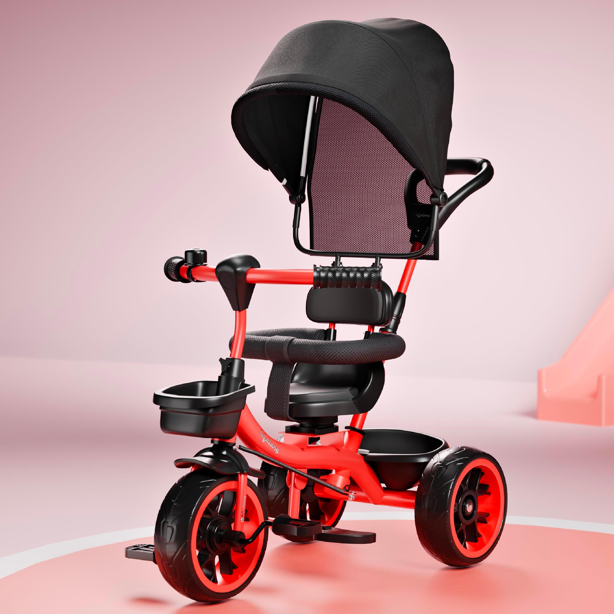 Lifelong Kids Parental Control Tricycle with Canopy,Harness,EVA Wheels, Bell & Storage Basket|Baby Trike|Age Group 1 Years to 4 Years Carrying Capacity Upto 25 kg (Red/Black)