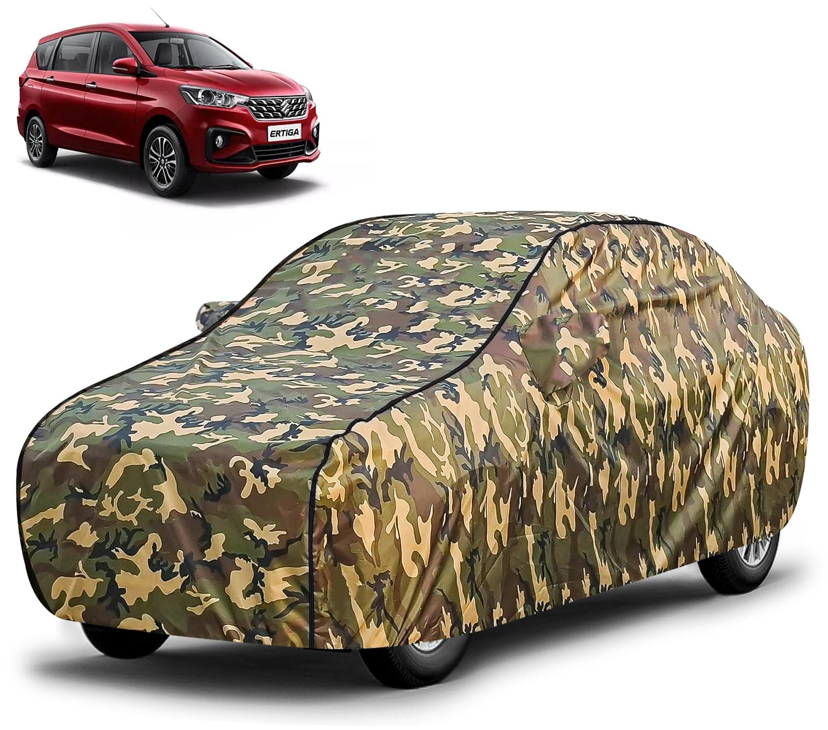 FABTEC Waterproof Car Body Cover for Maruti Ertiga with Mirror Pocket, Triple Stitched (Military, Jungle Print, Camouflage Design)