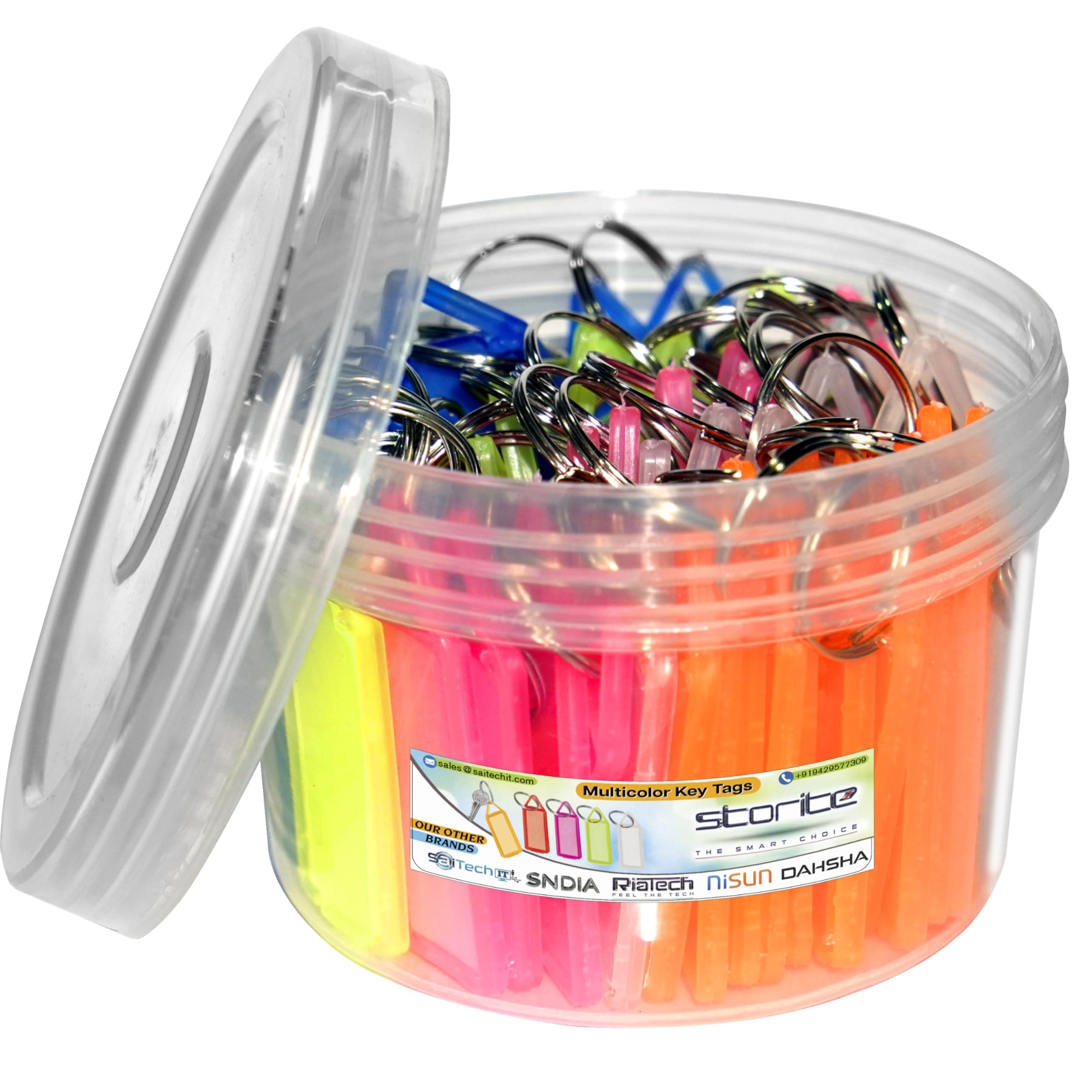 Storite 50 Pcs Keyring & Keychain with Name Tag Labels, Multicolor