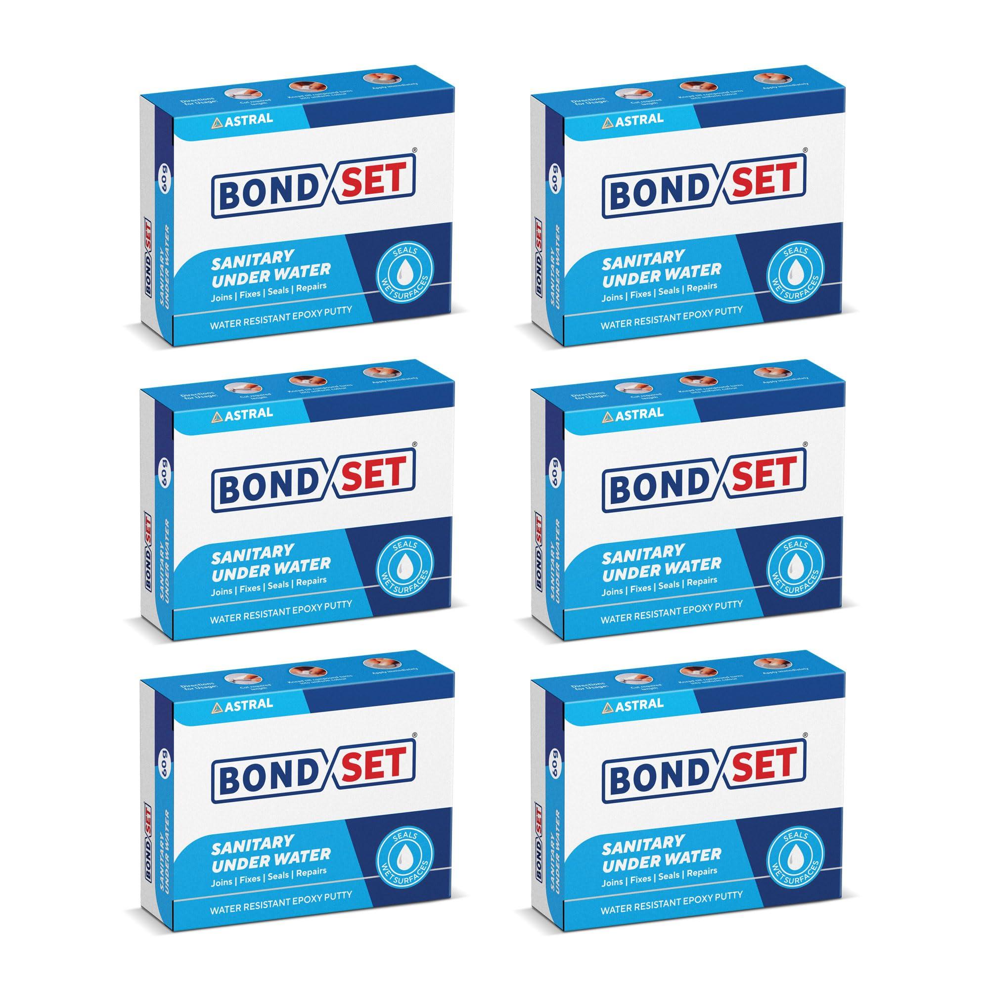 Bondset Sanitary Under Water, 60g x 6 Pack| Fast-Setting Waterproof Epoxy Putty for Wet, Damp & Underwater Repairs | 5–10 Minute Setting | Strong Bond for Pipes, Tanks & Surfaces