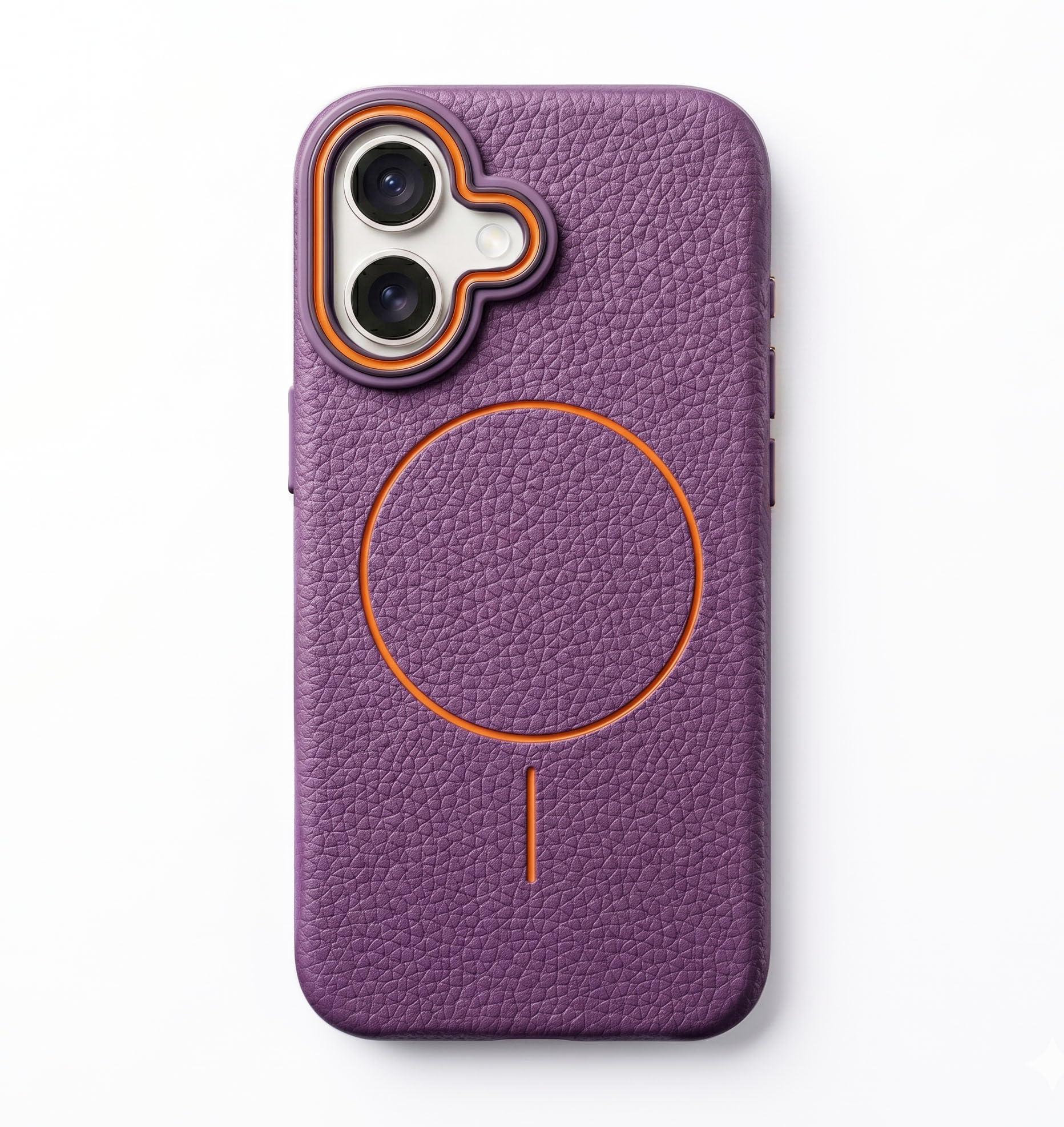 amazon basics Luxury MagSafe Compatible Leather Texture Back Cover for iPhone 16 | Raised Camera Protection | Slim Fit Shockproof Case with Metallic Accents (Purple)