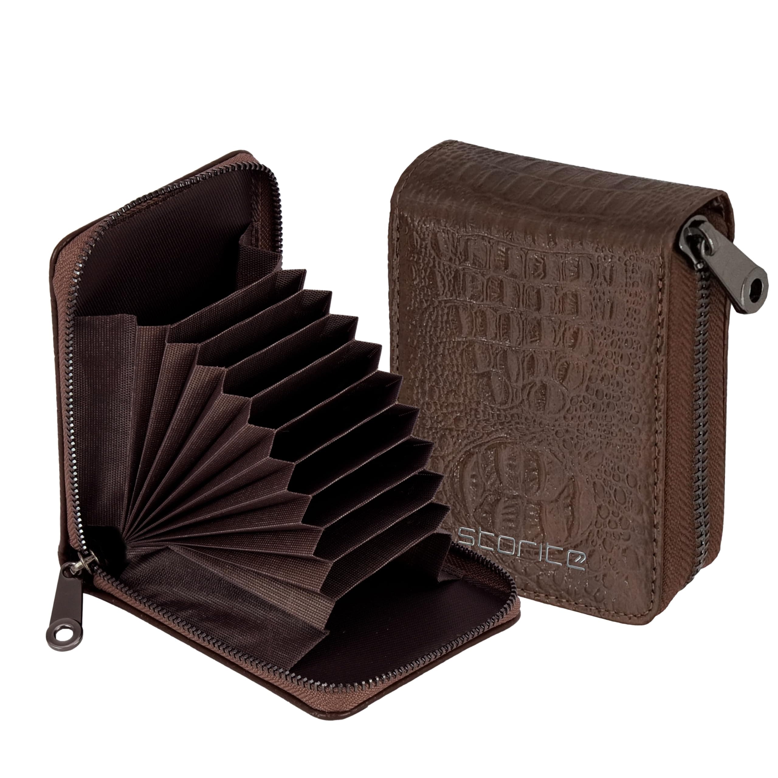Storite 9 Slot Card Holder Money Wallet Zipper Coin Purse, Brown