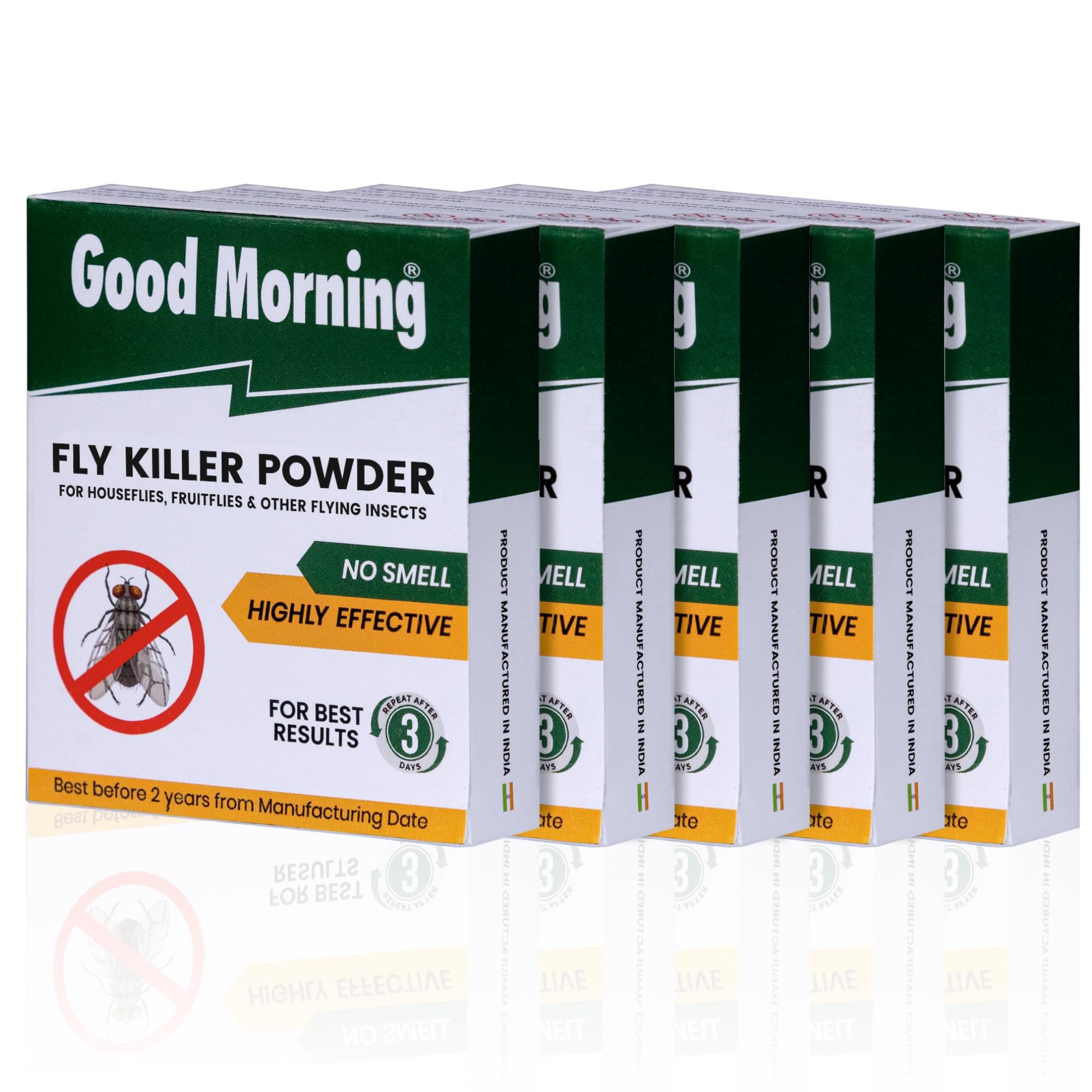 Good Morning Fly Killer Spray Powder for Houseflies, Fruit Flies & Other Flying Insects | Fast Acting Pest Control | Home Use | Pack of 5, 100 Grams