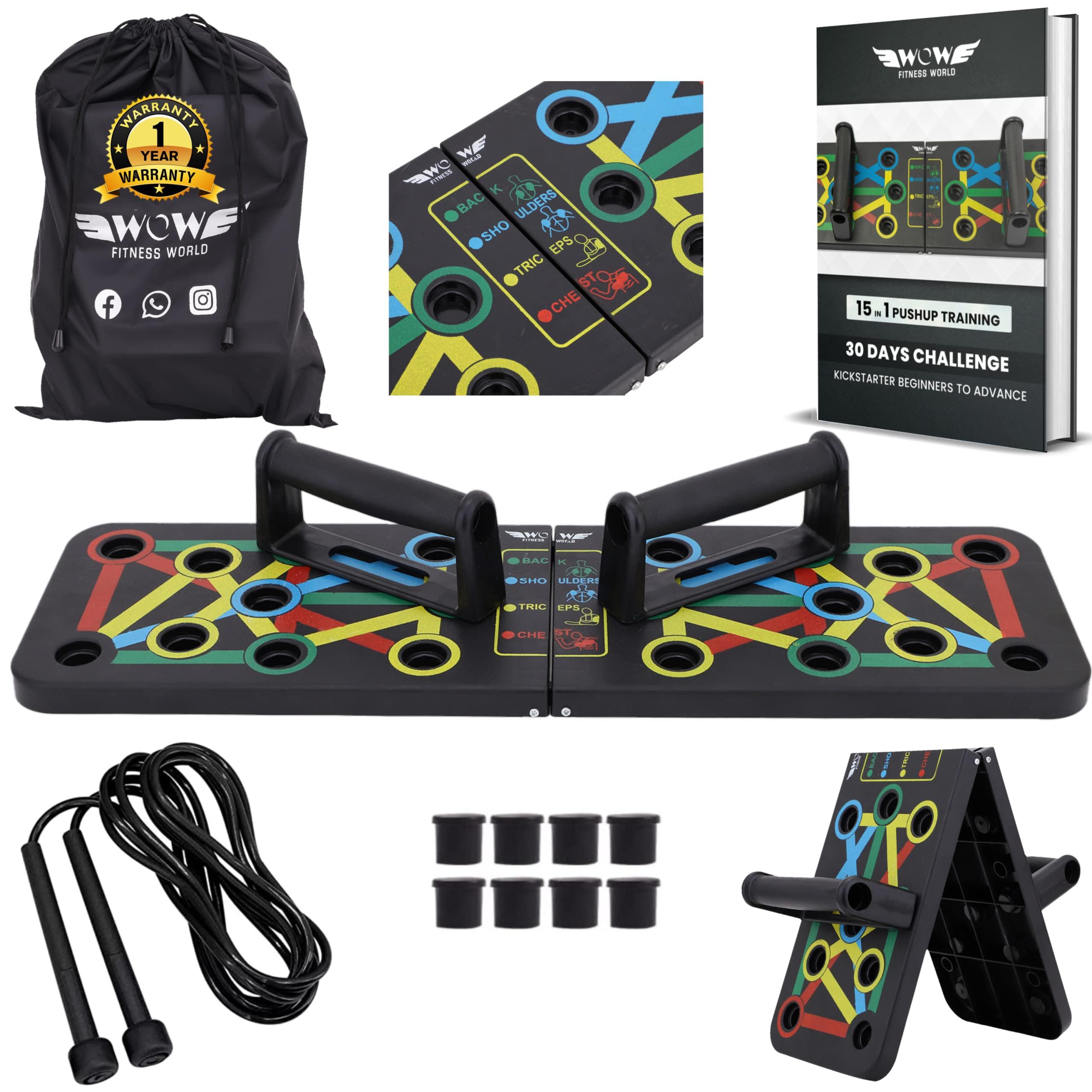 Wow Fitness World Pushup Board with Ebook training guide(Downloadable) -15 in 1 Pushup Board for Men & Women - Foldable Push-up Board and Push up bar System - Push up Board for Men - Flex Board (PUSH UP BOARD COMBO)