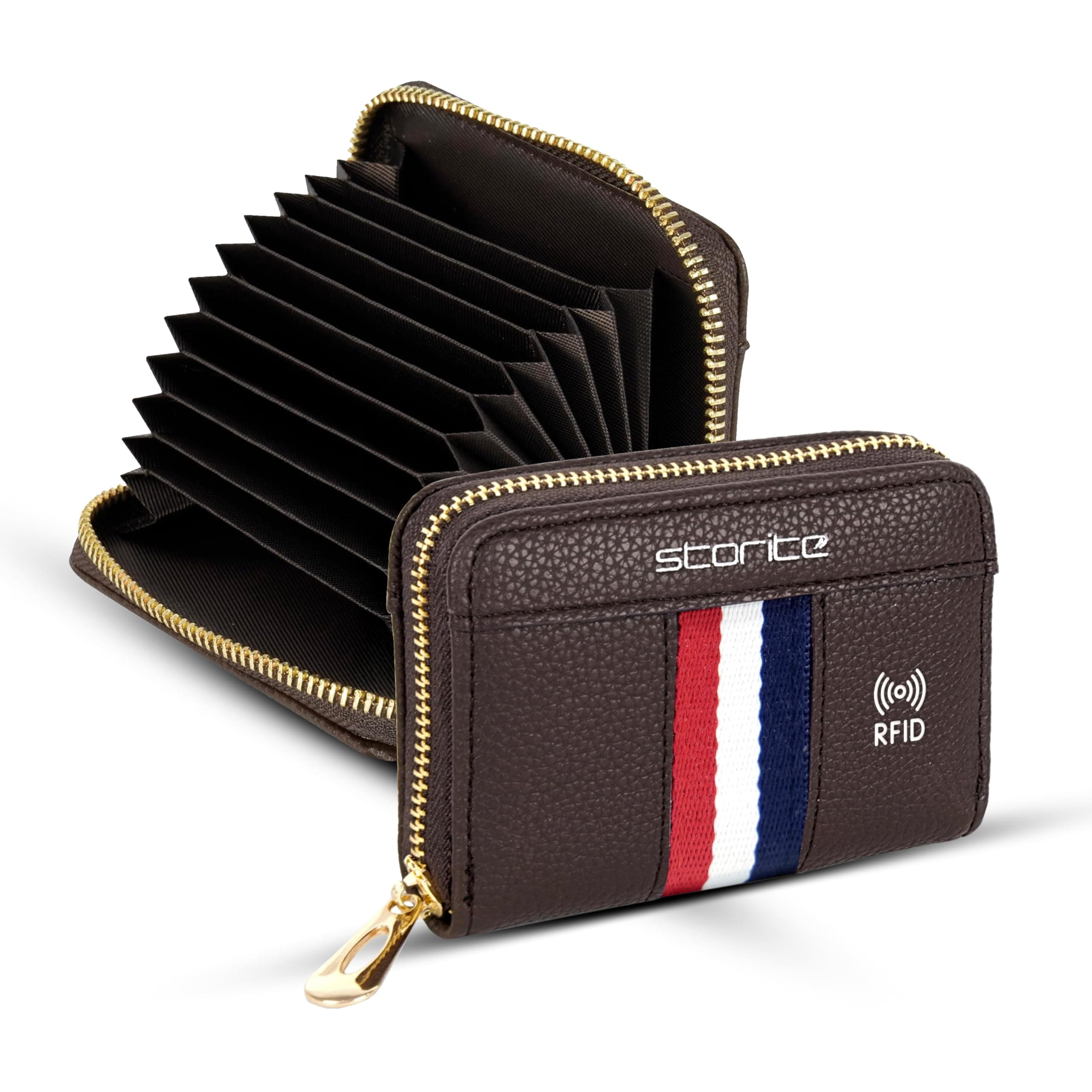 Storite 9 Slots PU Leather RFID Blocking Card Holder Wallet, Brown