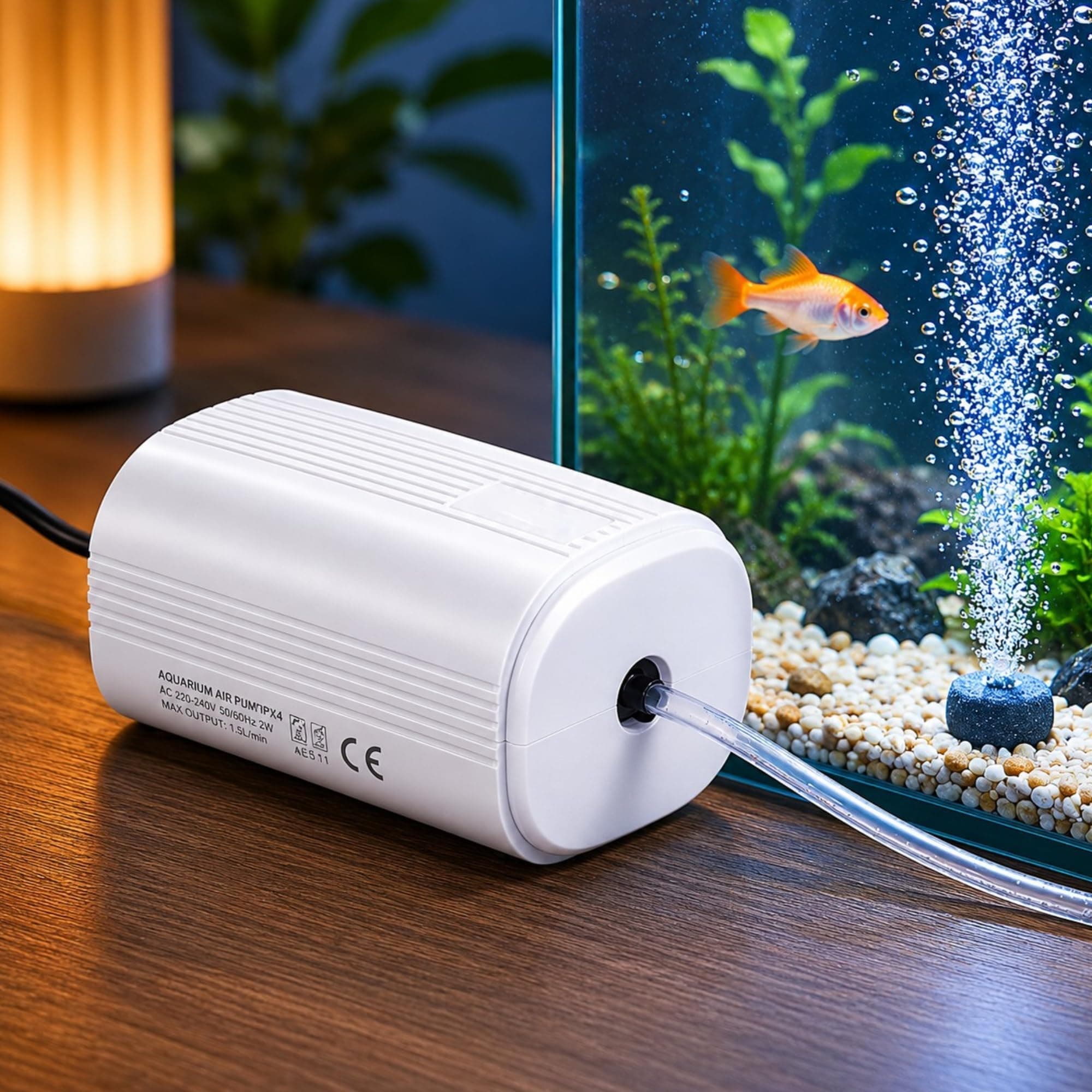 FinyPetz KE-511 Aquarium Air Pump 2W Ultra Silent Fish Tank Air Pump | 3L/Min Single Outlet Oxygen Pump | Includes 2M Air Tube & Air Stone | Aquarium Aerator for Betta, Goldfish & Tropical Fish Tanks