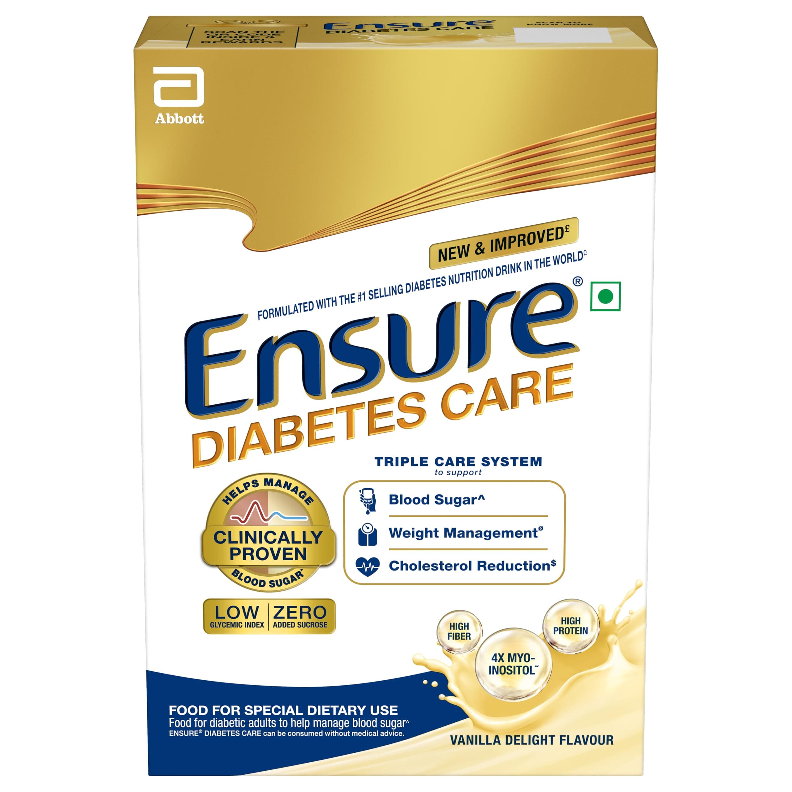 Ensure Diabetes Care Vanilla 375gm |Support Blood Sugar, Weight Management, Cholestrol Reduction |High Protein, High Fibre, 4 Myo-inositol |Zero Added Sucrose