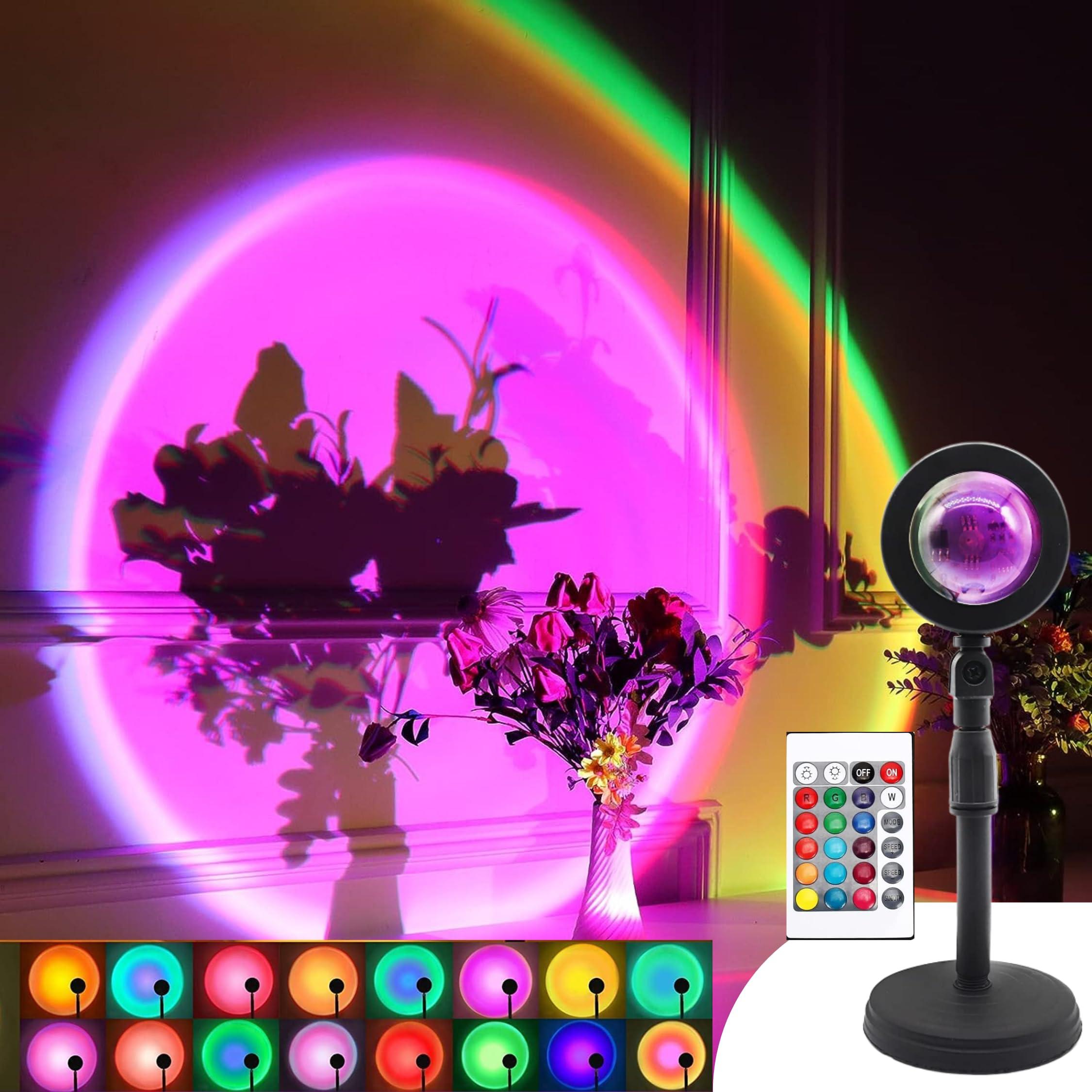 KEYORA Sunset Lamp Projector 16 Color LED Light Desk Lamp Rainbow Night Light 360° Rotation Romantic Mood Sunlight for Bedroom, Party, Photography with Remote