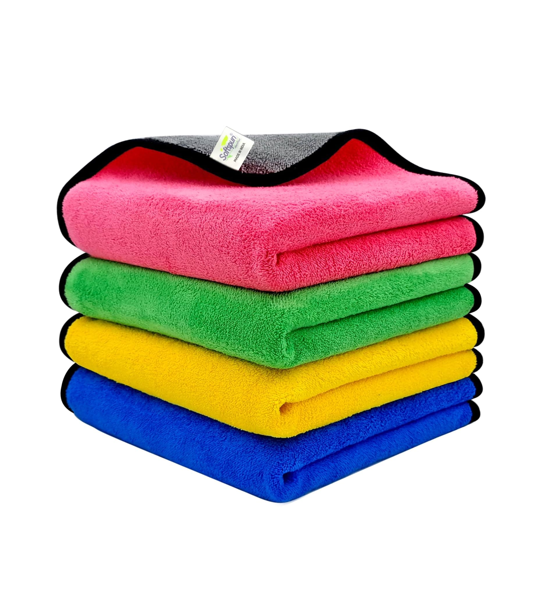 SOFTSPUN Microfiber Cloth for Car Coral 400 GSM 40X40cms 4 Pcs Multicolour! Extra Thick Microfiber Cleaning Cloths Perfect for Bike, Auto, Cars Both Interior and Exterior.