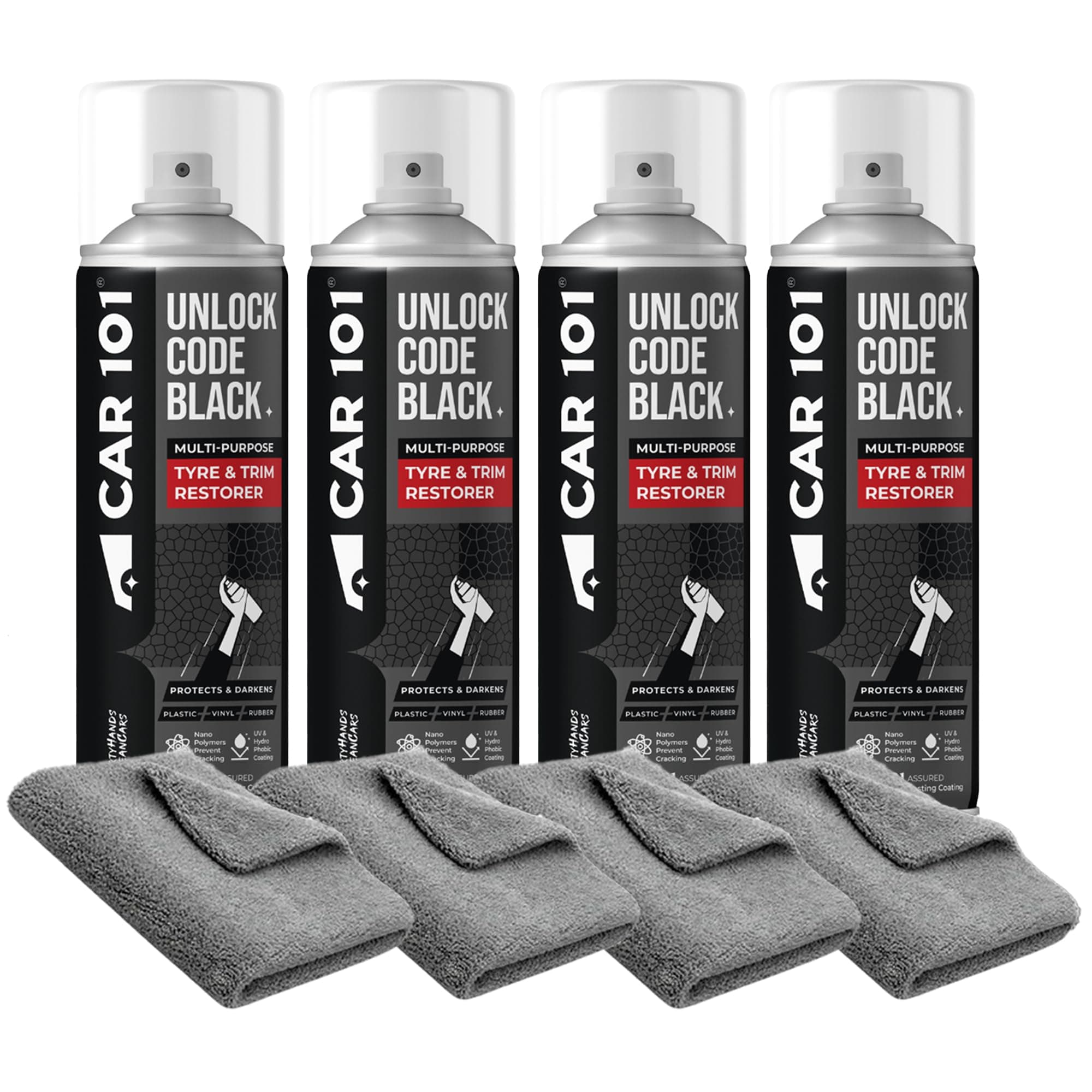 CAR101 Tyre & Trim Restorer | 250ml - Pack of 4 | Multi-Purpose Protectant for Plastic, Vinyl & Rubber | Nano Polymer Technology | Revives Faded Exterior Trim & Bumpers