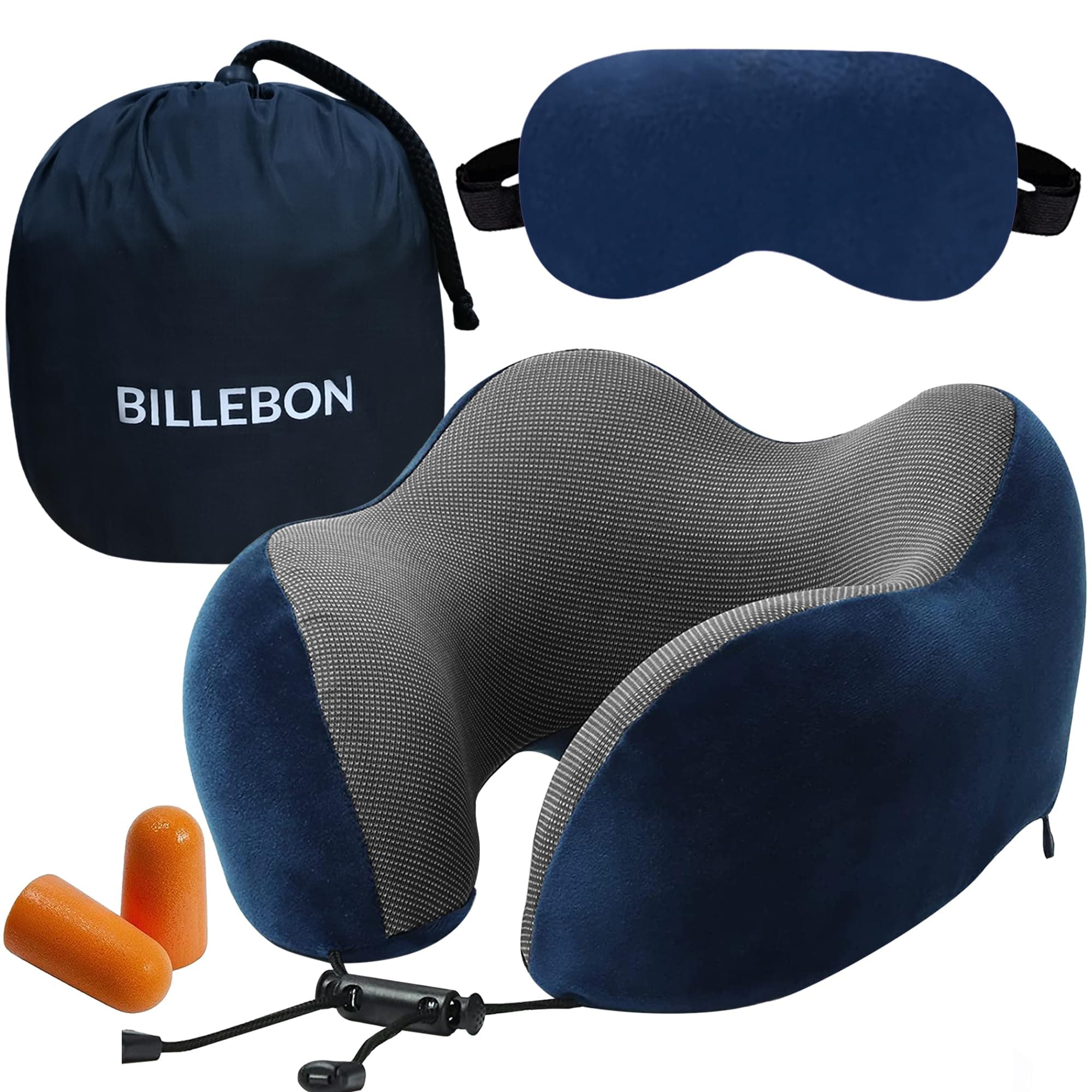 Billebon Premium Neck Pillow for Travelling Airplane Travel Pillow Comfortable Head Rest Neck Holder Pillow (Navy Blue Raised Combo)
