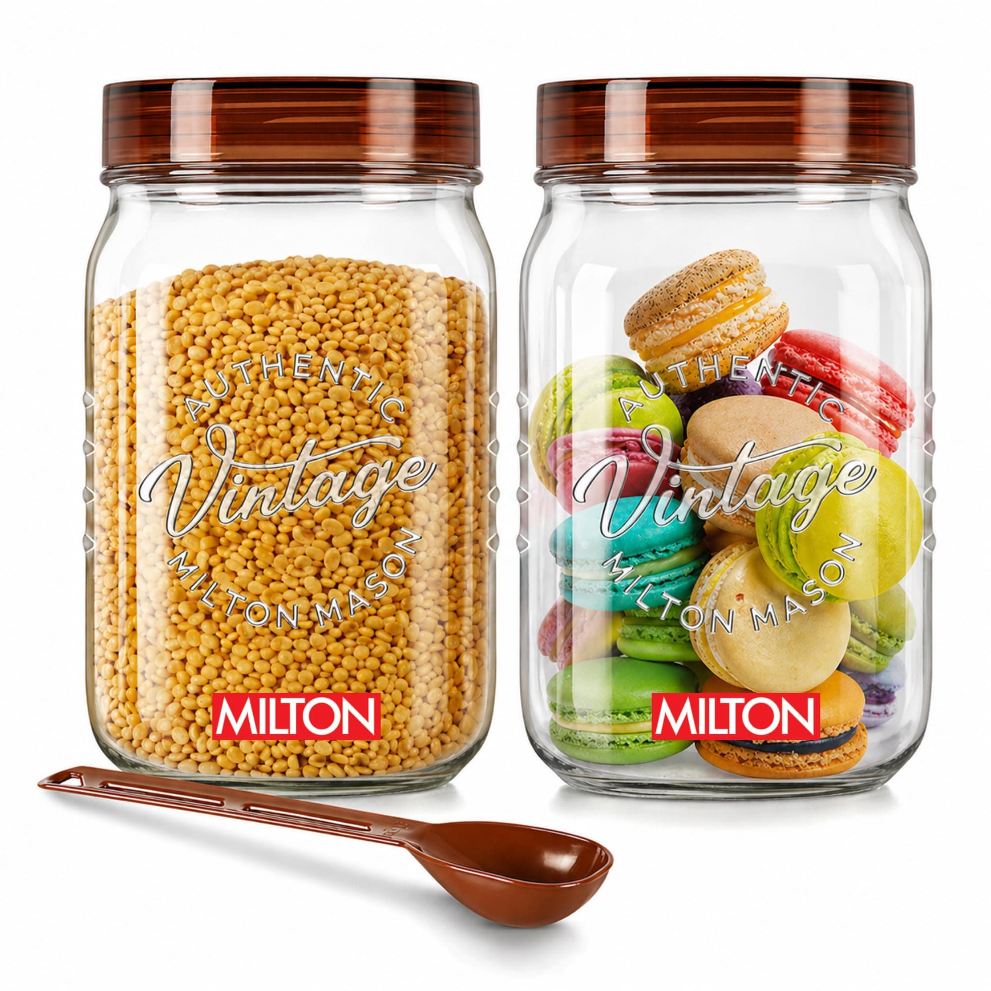 MILTON Vintage Plastic Storage Jar and Container Set, Airtight & BPA Free Containers for Kitchen Storage, Grocery Kitchen Container Stoarge, Multipurpose Transparent Jar, 1000 ML Each, Set of 2