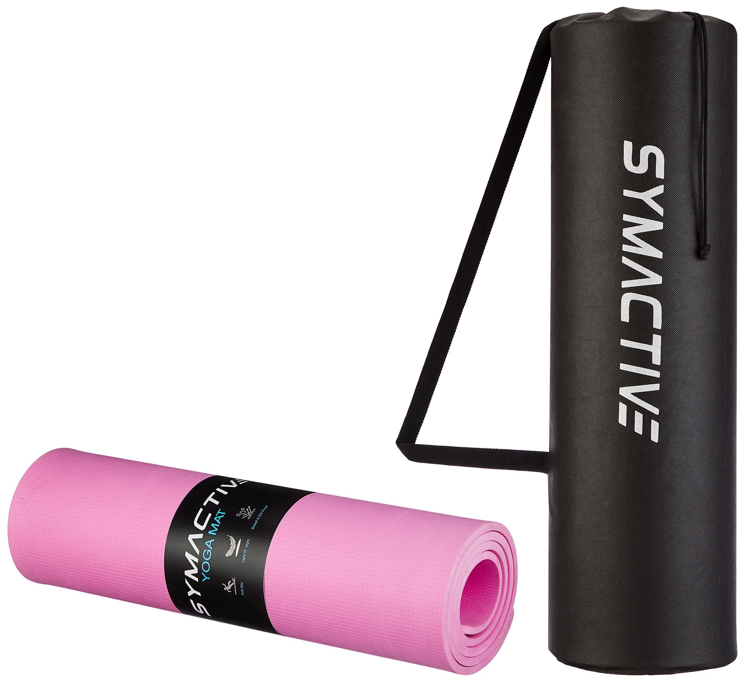 Amazon Brand - Symactive 10mm Anti-Skid Lightweight with perfect grip LDPE + EVA Yoga Mat with Carry Bag (Pink)