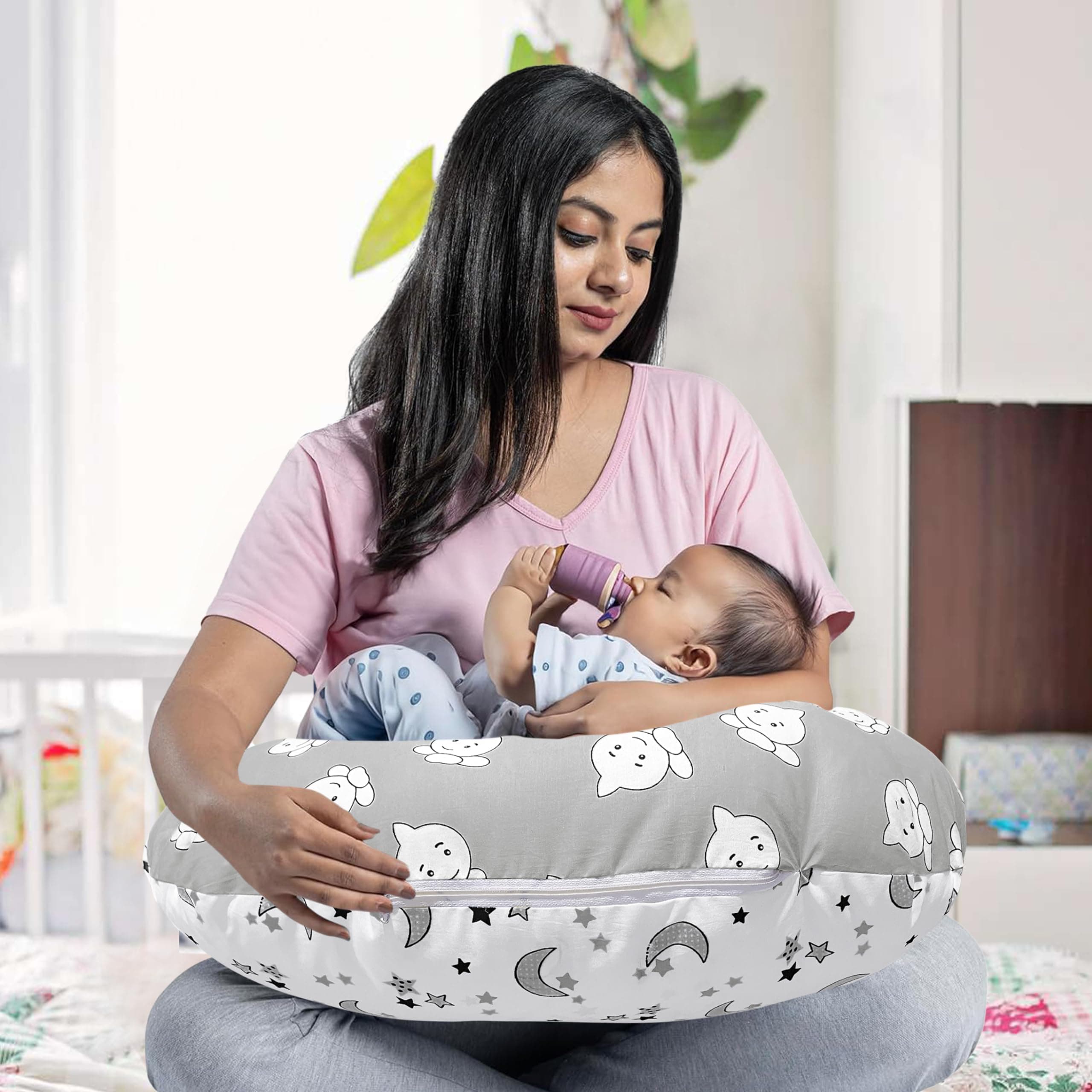 MOM & SON Multipurpose Baby Feeding Pillow | Nursing Support Pillow for Breastfeeding & Bottle Feeding | Maternity Feedingpillow | Newborn Essentials | Adjustable Strap Feeding Pillow (0-12 Months)