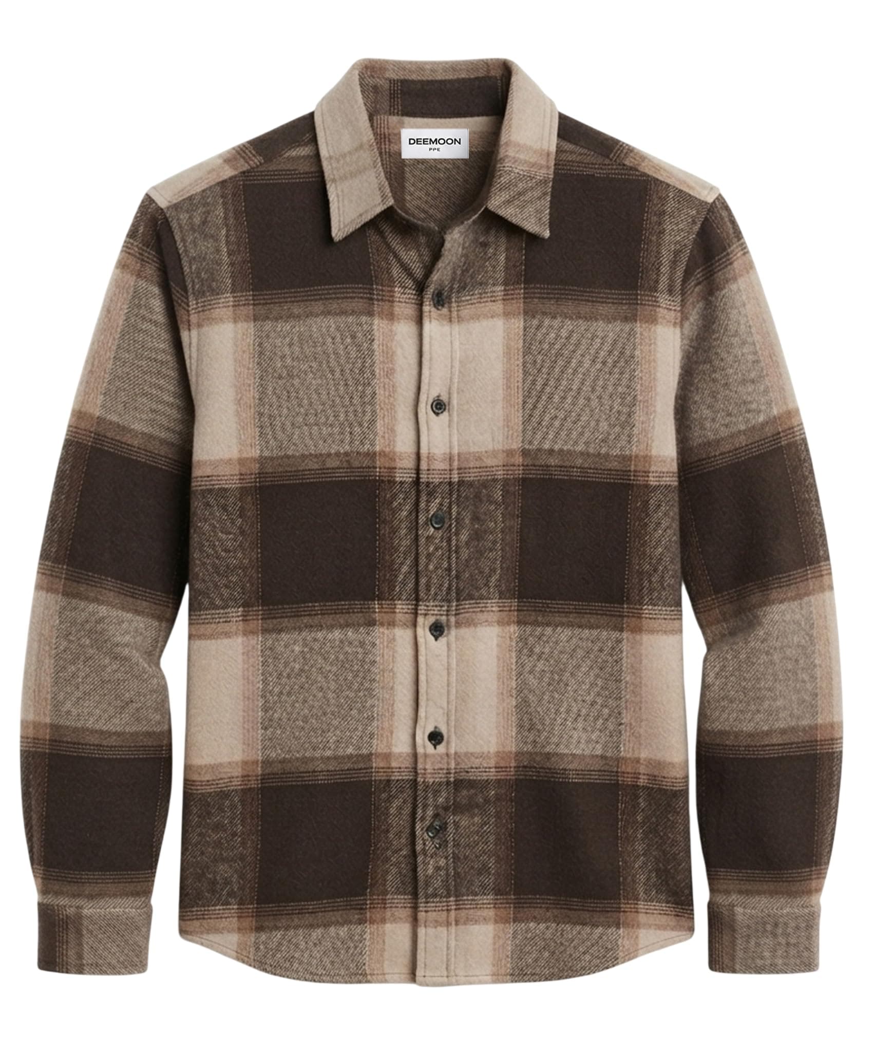DEEMOON Men's Premium Cotton Flannel Checkered Shirt | Full Sleeve Plaid Casual Button-Down | Regular Fit | Winter & Autumn Wear | Size - S | Color - Brown