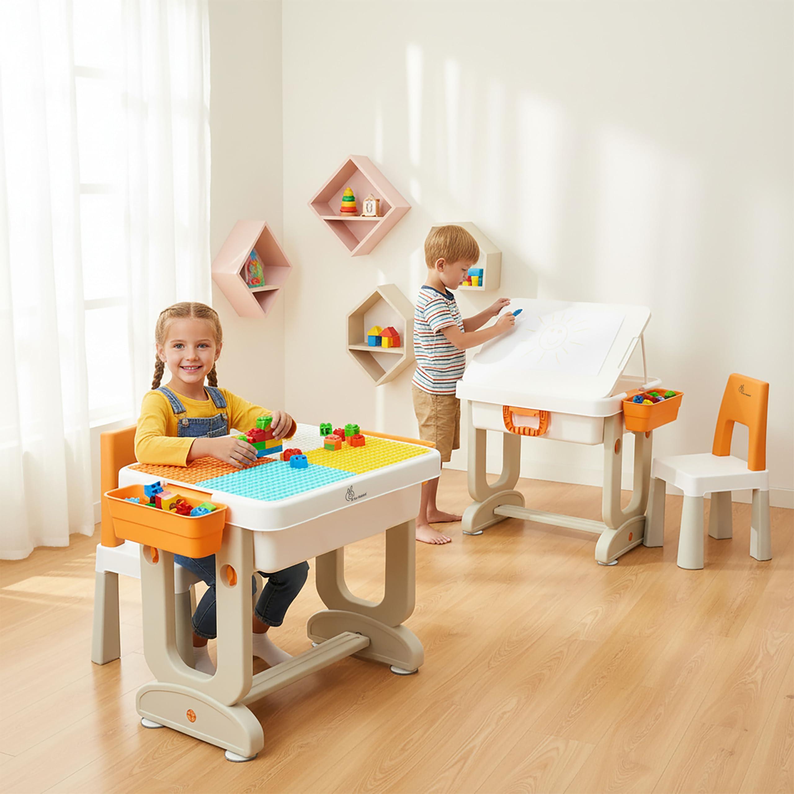 R for Rabbit Little Genius Learner Polypropylene Kids Study Table & Chair Set with Storage 4-in-1 Multifunctional Desk for 3-7 Years Children, Weight Capacity Upto 40kgs (Grey Multi)