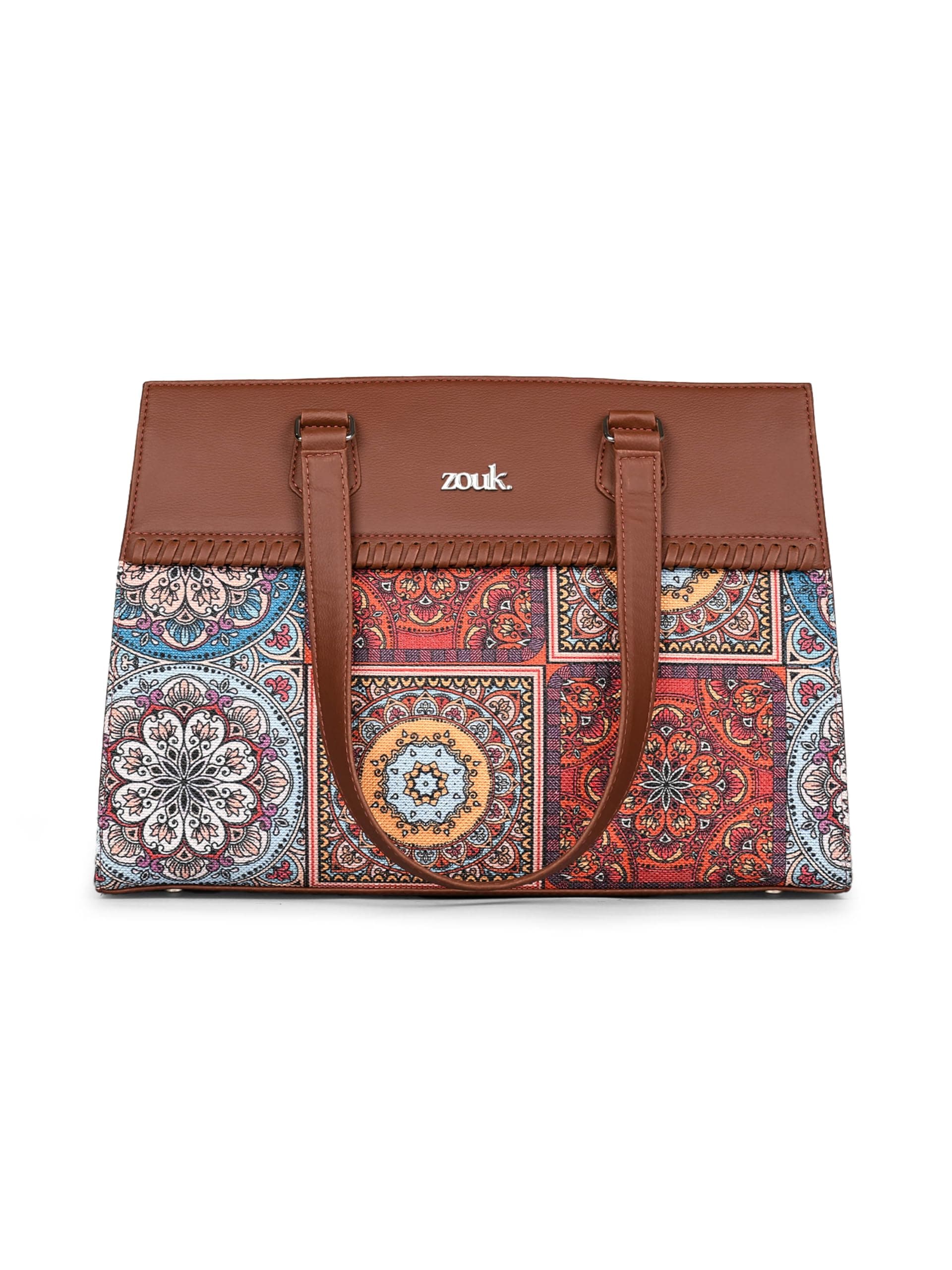 ZOUK Statement Business Bag | Stylish Handbag for Women Office Use | Tote Bags for Woman | Fits 14 Inch Laptop | Water-Resistant | Big Size | Aesthetic Purse | Multicolor Mandala Print