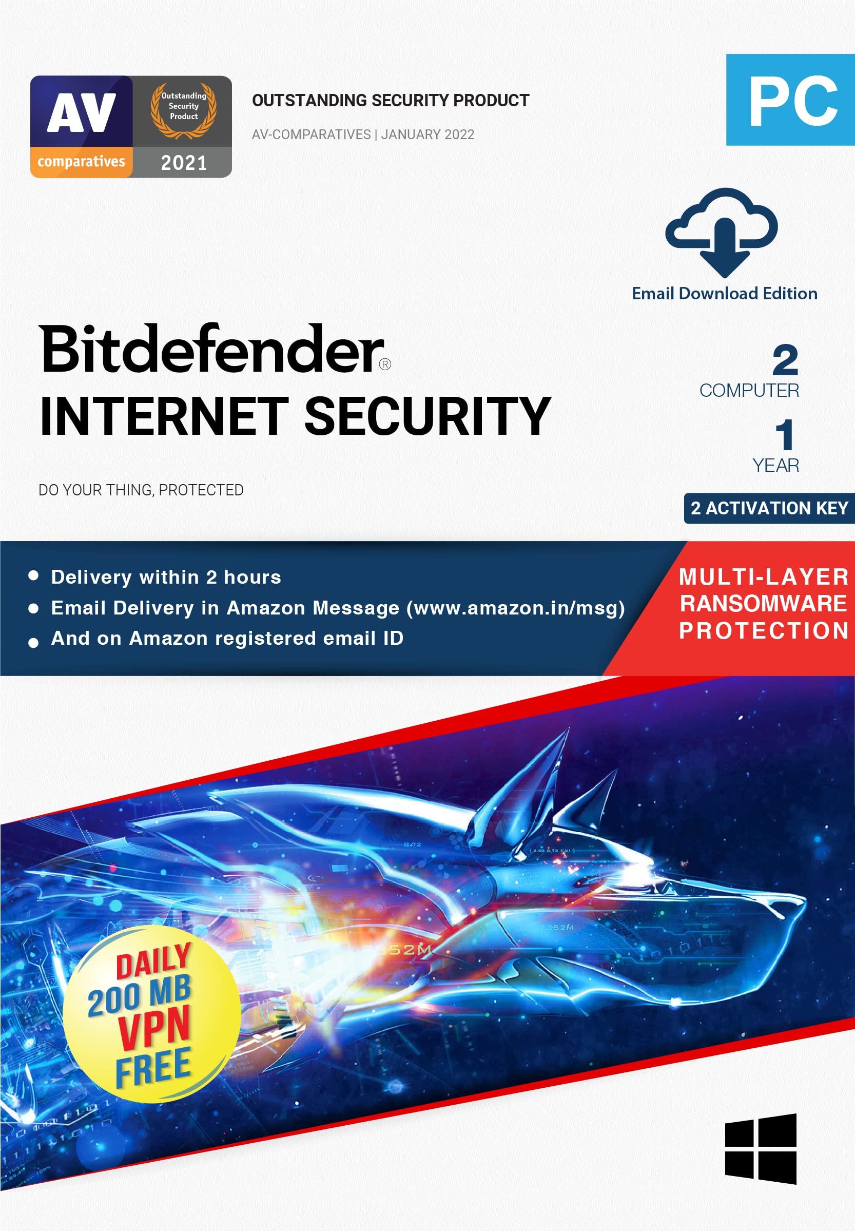 BitDefender Internet Security - 2 User (2 Split Key) 1 Year Latest Version (Windows) (Email Delivery in 2 hours- No CD)