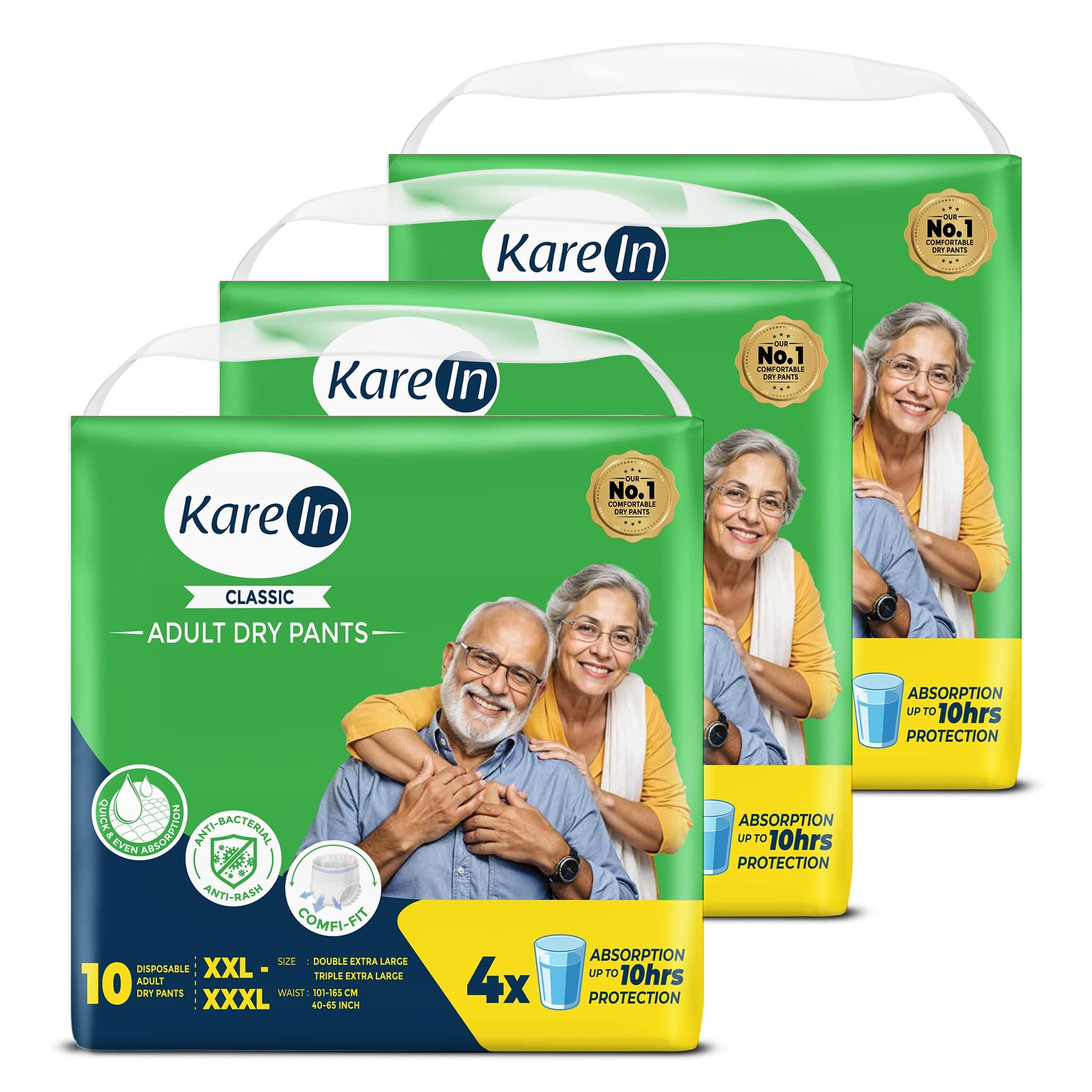 Karein Classic Adult Diaper Pant XXL-XXXL Size, Waist (101-165 cm 40-65"), 30 Unit, Long Protection Hour, Unisex, Quick & Even Absorption, Anti-Bacterial, Leakproof, Odour Control, Wetness Indicator