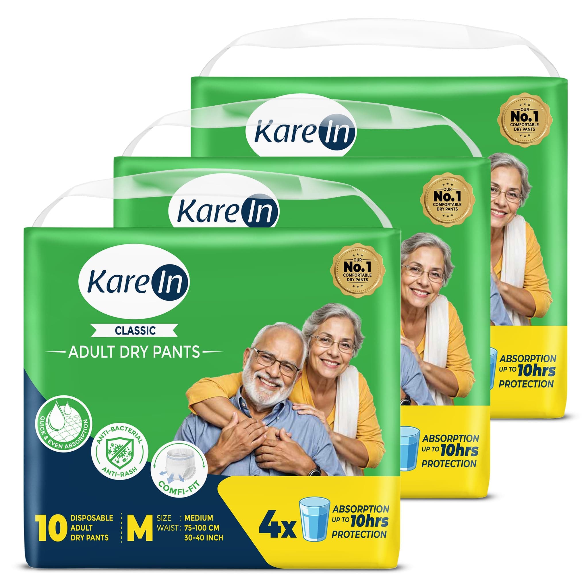 Karein Classic Adult Diaper Pant M Size, Medium, Waist (75-100 cm 30'-40'), 30 Unit, Long Protection Hour, Unisex, Quick & Even Absorption, Anti-Bacterial, Leakproof, Odour Control, Wetness Indicator