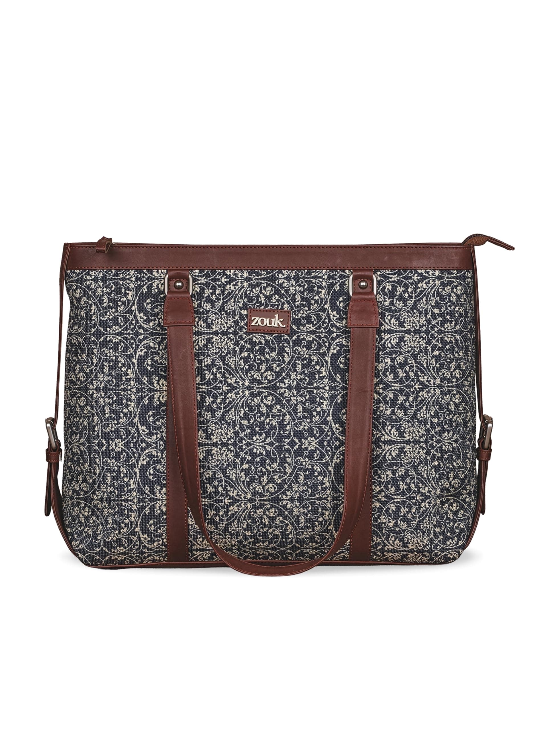 ZOUK Office Bag | Stylish Bags for Office Use | Laptop Bag 15.6 inch | Stylish Tote for Office Use | Purse for Women | Vegan Leather Handbag | Daily & Travel Use | Lattice Lace