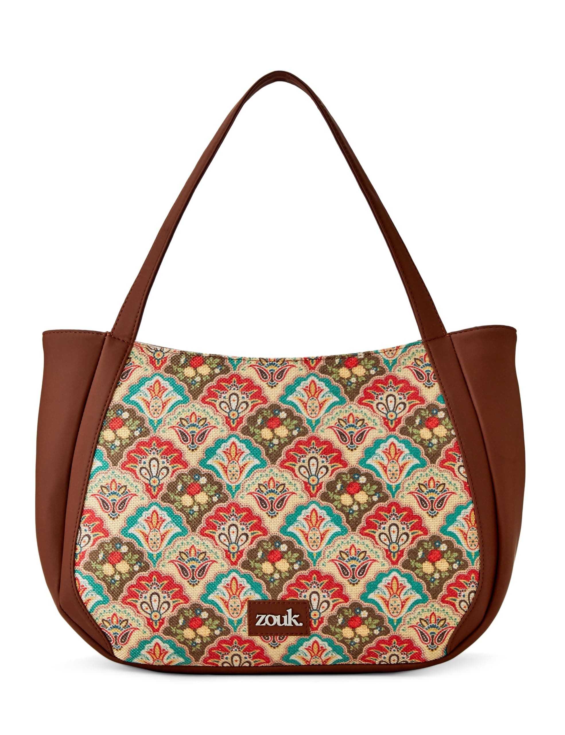 ZOUK Mughal Art Multicolor Motif Printed Jute Handcrafted Vegan Leather Multicolor Women's Shoulder Luna Handbags | Ladies Purse Handbag