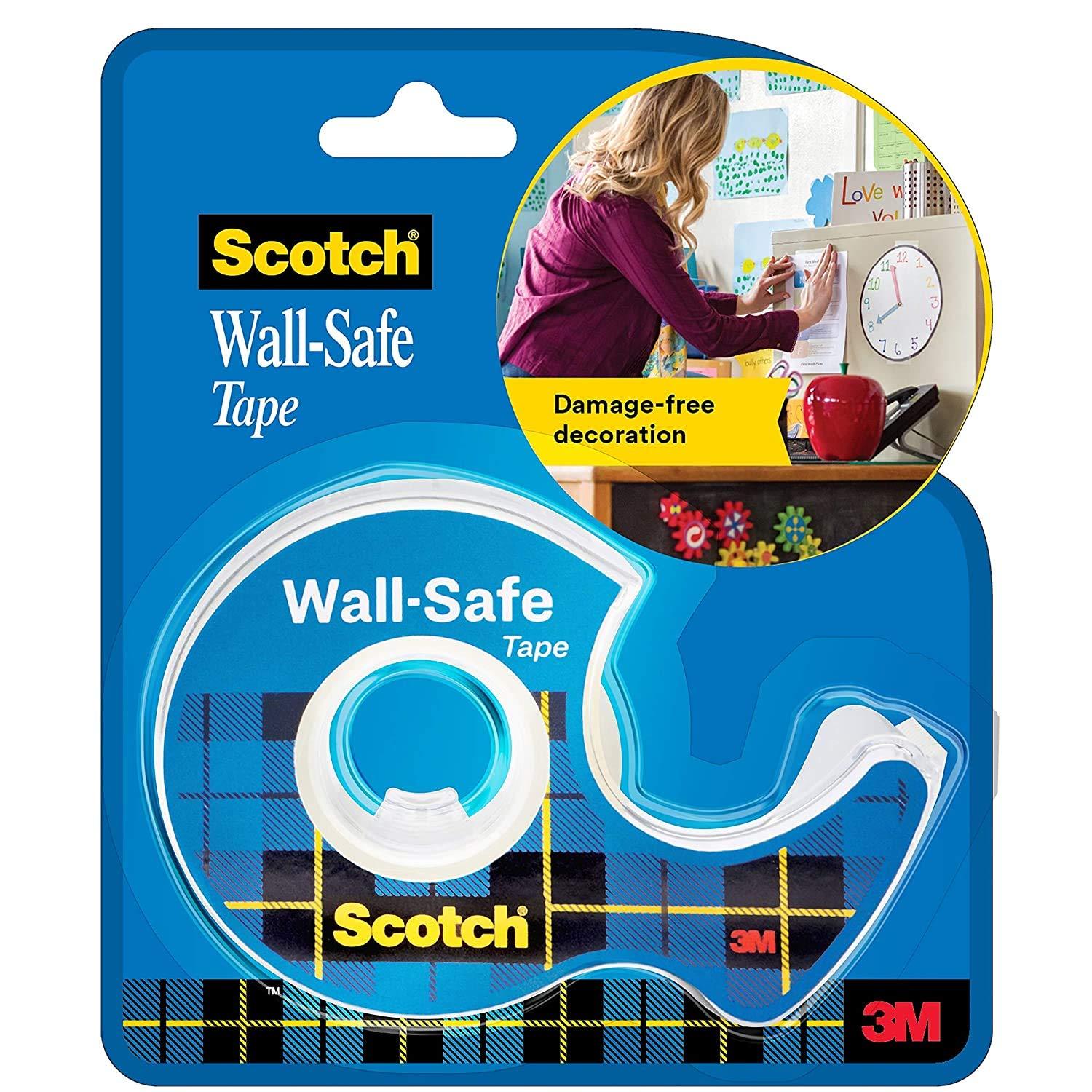3M Scotch Wall Safe Tape | 1 Roll with Dispenser | Holds Upto 14g | for Damage Free Mounting and Décor | Removes Without Residue